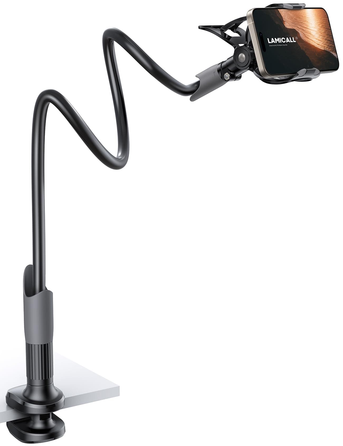 Lamicall Handy Halter für Bett, Schwanenhals Handy Halterung - Flexible Lang Arm Handy Ständer für iPhone 17 16 15 14 Pro Max Plus, SE, 13 12 Pro Max Mini, 11, XS, Samsung S25 S24, 4-7 Zoll Smartphone