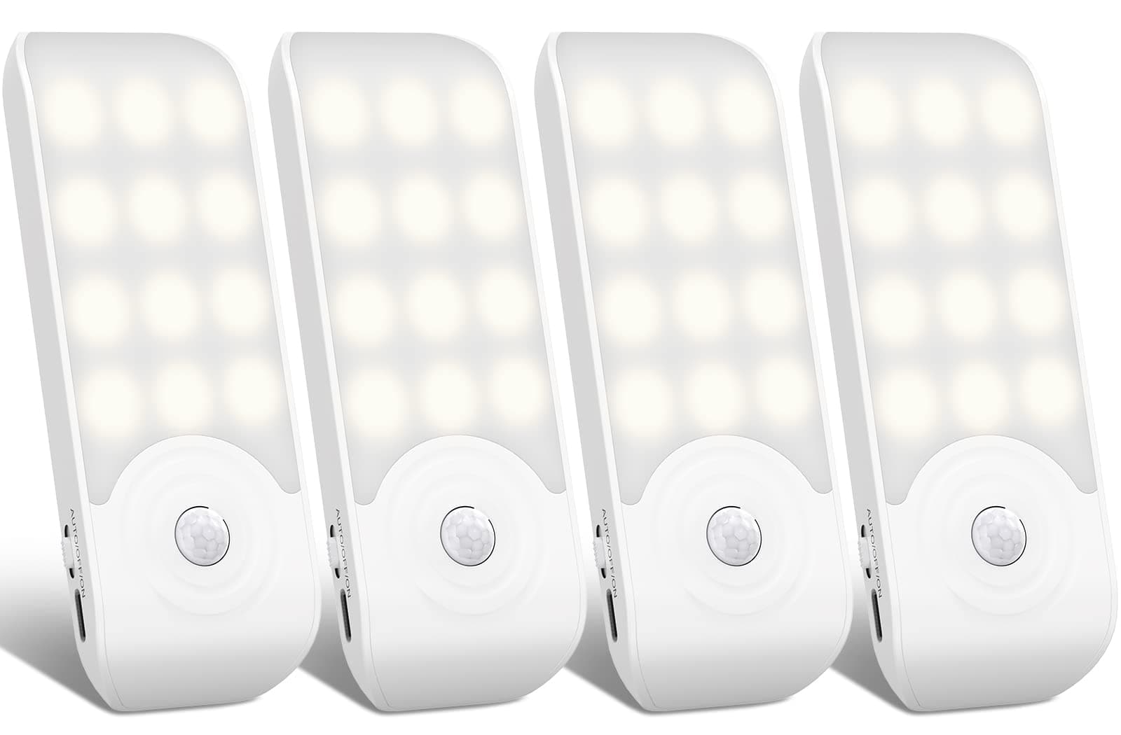 Luce Notturna(4 Pezzi), Luce Armadio Lampada LED Ricaricabile USB con Sensore di Movimento e Luce, ON/OFF/AUTO, Luce LED con Striscia Magnetica per Armadio Soggiorno, Camere da Letto,Cucine,Corridoio