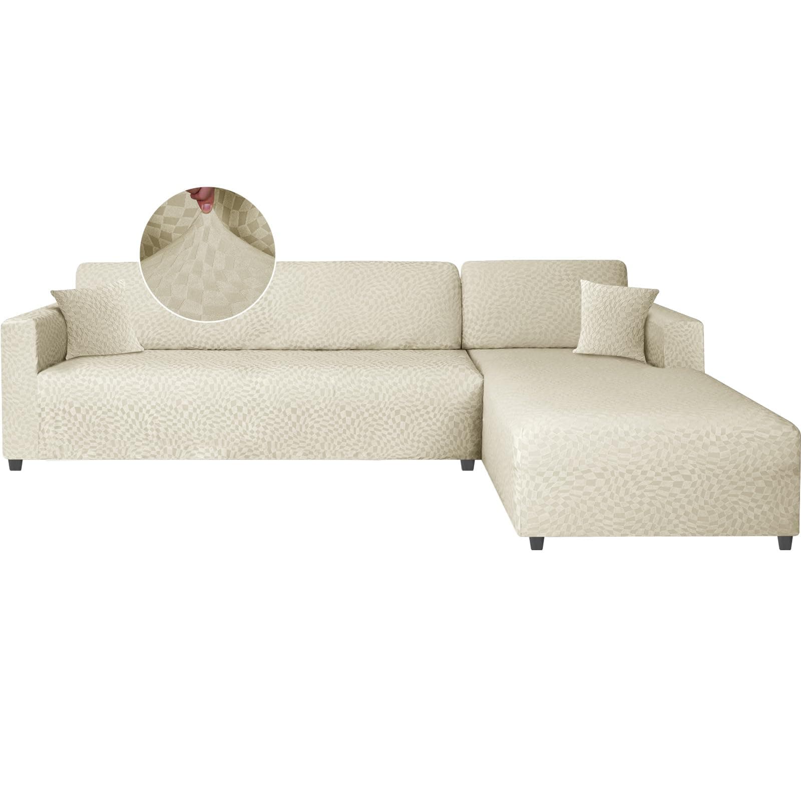 Ystyle Funda Sofa Chaise Longue Ajustables, Cubre Sofa Chaise Longue Izquierdo Derecho, 2 Piezas Protector Sofa Elasticas ChaiseLongue, Funda Sofa L (2 Plazas+3 Plazas, Beige)