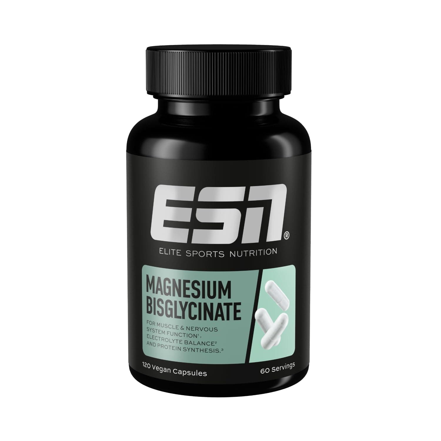 ESN Magnesium Caps, 120 Kapseln, 194 mg Magnesium pro Tagesportion - Magnesiumbisglycinat-Kapseln, Hohe Bioverfügbarkeit - Made in Germany