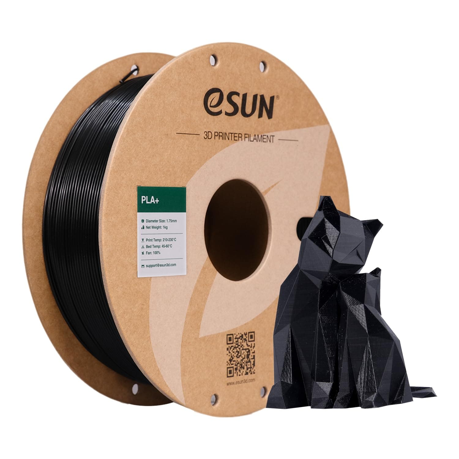 eSUN PLA+ Filament 1.75mm, Renforcé Ténacité Imprimante 3D Filament PLA Plus, Précision Dimensionnelle +/- 0.03mm, 1KG Bobine (2.2 LBS) Filament d'impression 3D pour Imprimante 3D, Noir