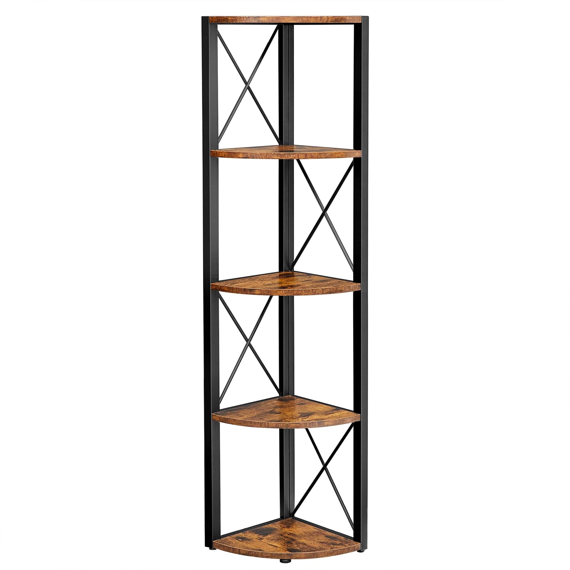 VASAGLE Eckregal mit 5 Ebenen, 160 cm hoch, Bücherregal, Standregal, Aufbewahrungsregal, für Wohnzimmer, Bad, Küche, Flur, einfache Montage, vintagebraun-schwarz LLS805B01