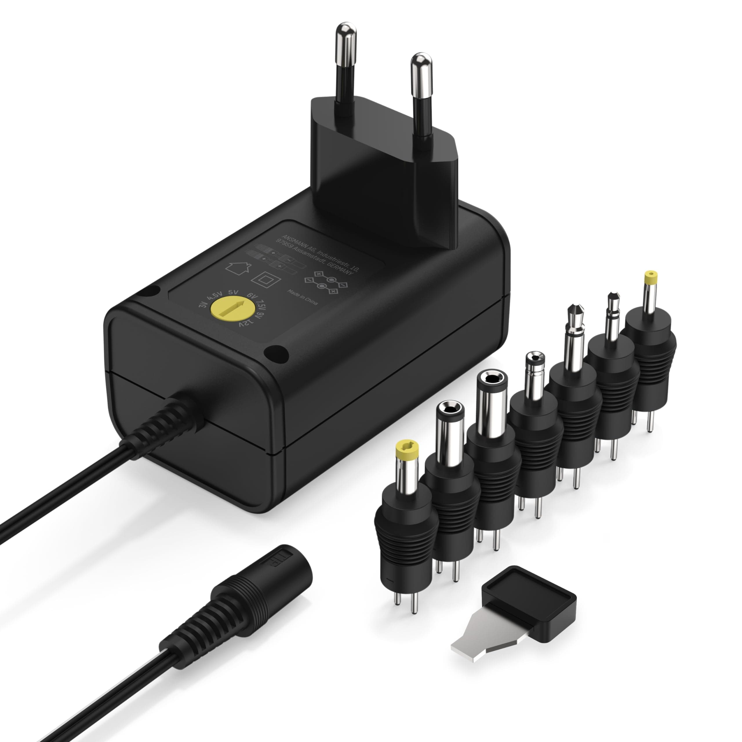 ANSMANN Universal Netzteil 3-12v max. 300mA max. 3.6w, DC Schaltnetzteil Ladegerät inkl. 7 Adapterstecker für Haushaltselektronik