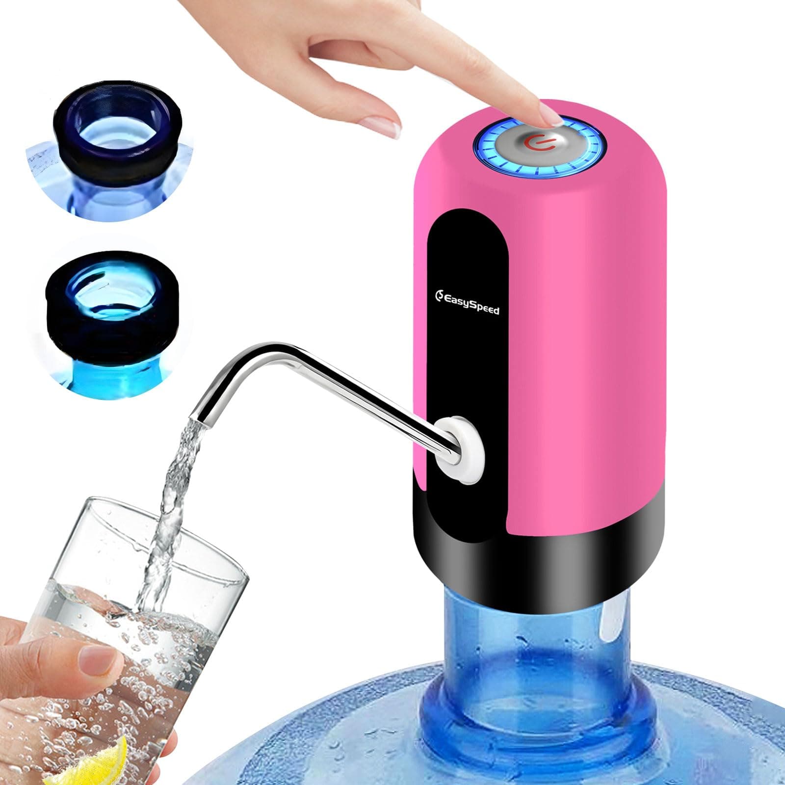 EASYSPEED Dspensador de Agua con 2 adaptadores, Bateria USB 1200 mah, Grifo Bomba dosificador automático para garrafas y Botellas de 5 8 10 12 15 20 litros para oficinas y escuelas,Carmín