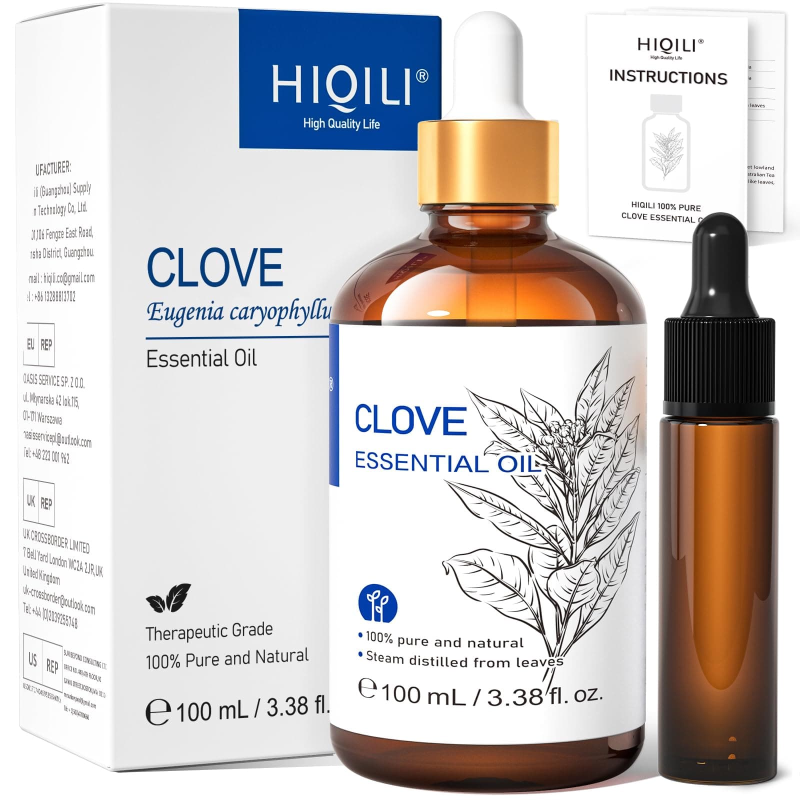 HIQILI 100ml Olio di Chiodi di Garofano per Denti e Gengive, Dolori ai Denti, Spray, Aromaterapia, 100% Naturale Puro