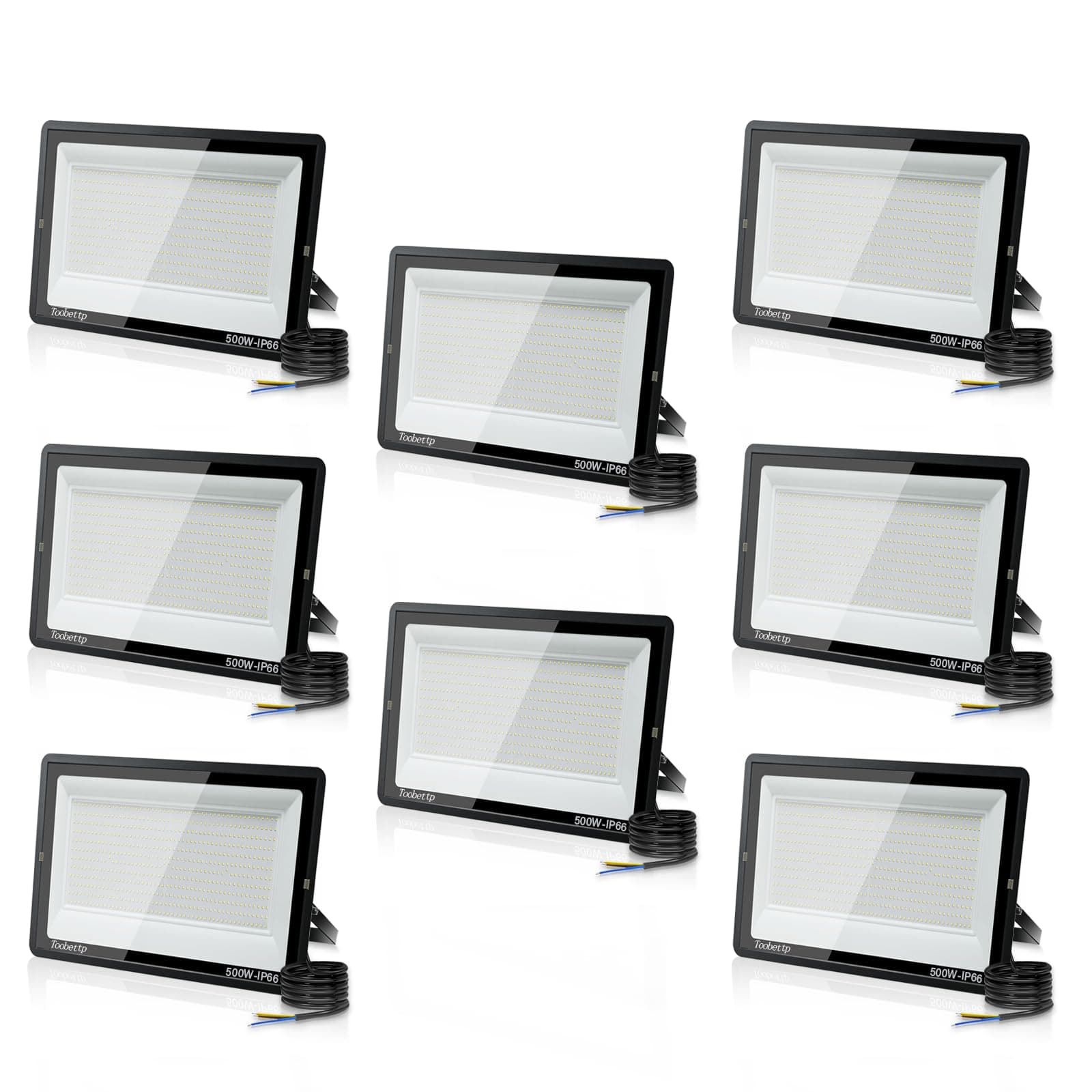 toobettp 8 Pezzi 500W Foco LED Exterior, 50000LM Focos Led un Alto Brillo de 6500K Luz Blanca Fría, IP66 Impermeable Aplique Pared para Garaje Jardín Patio Parque
