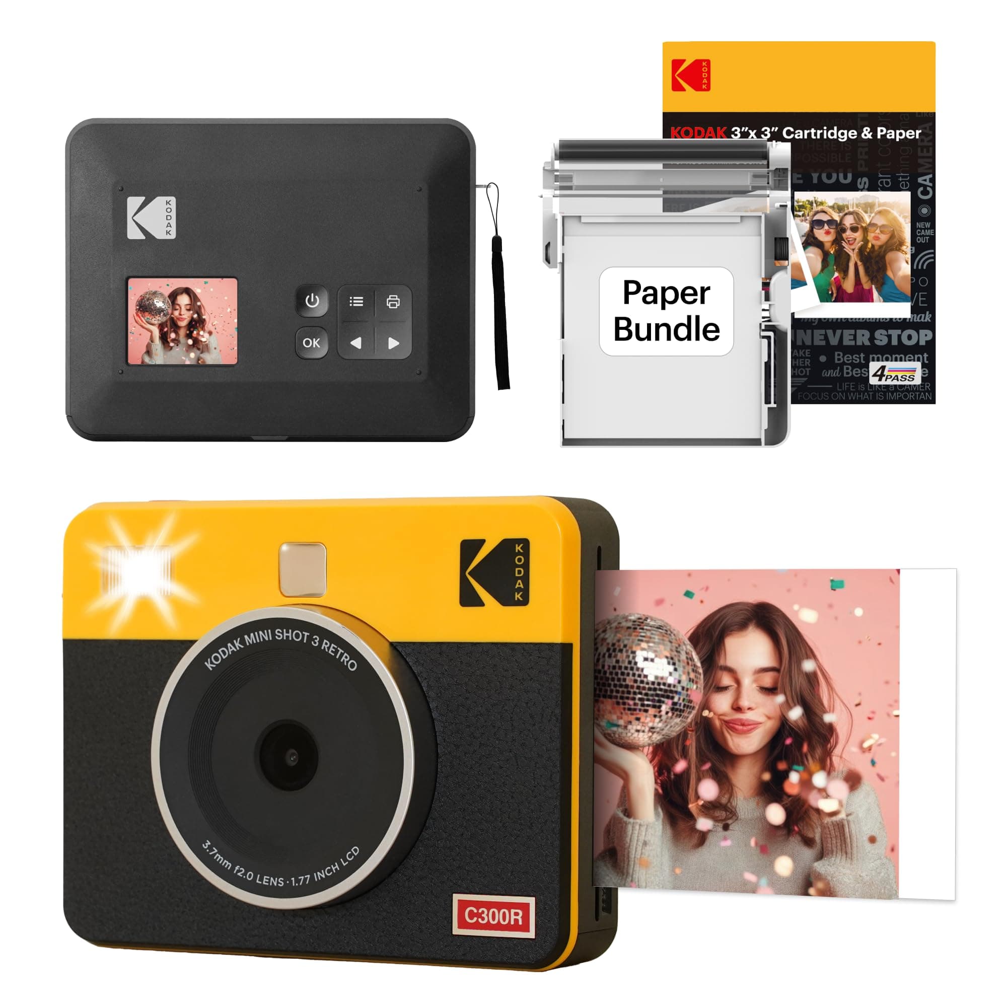 KODAK Mini Shot 3 Retro Fotocamera Digitale Istantanea & Stampante Fotografica 2-in-1 7,6 x 7,6 cm, 38 Fogli, Fotocamera Portatile con Stampa, Stampante per iOS & Android, Sublimazione 4PASS, Bianca