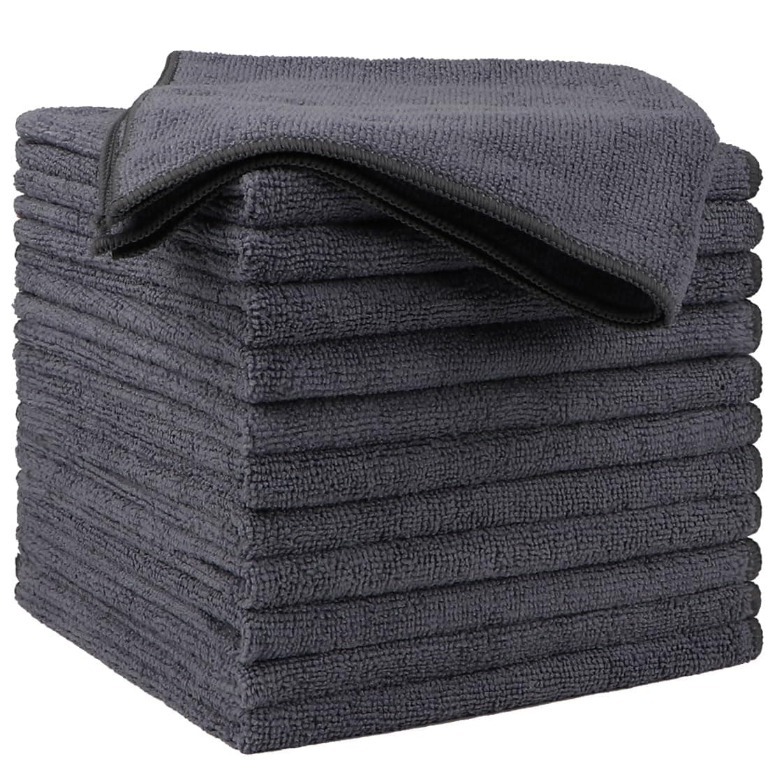 HOMEXCEL Lot de 12 chiffons de nettoyage en microfibre de qualité supérieure de 40,6 x 40,6 cm pour voitures, ultra absorbants, sans traces pour voiture, cuisine et fenêtre, gris