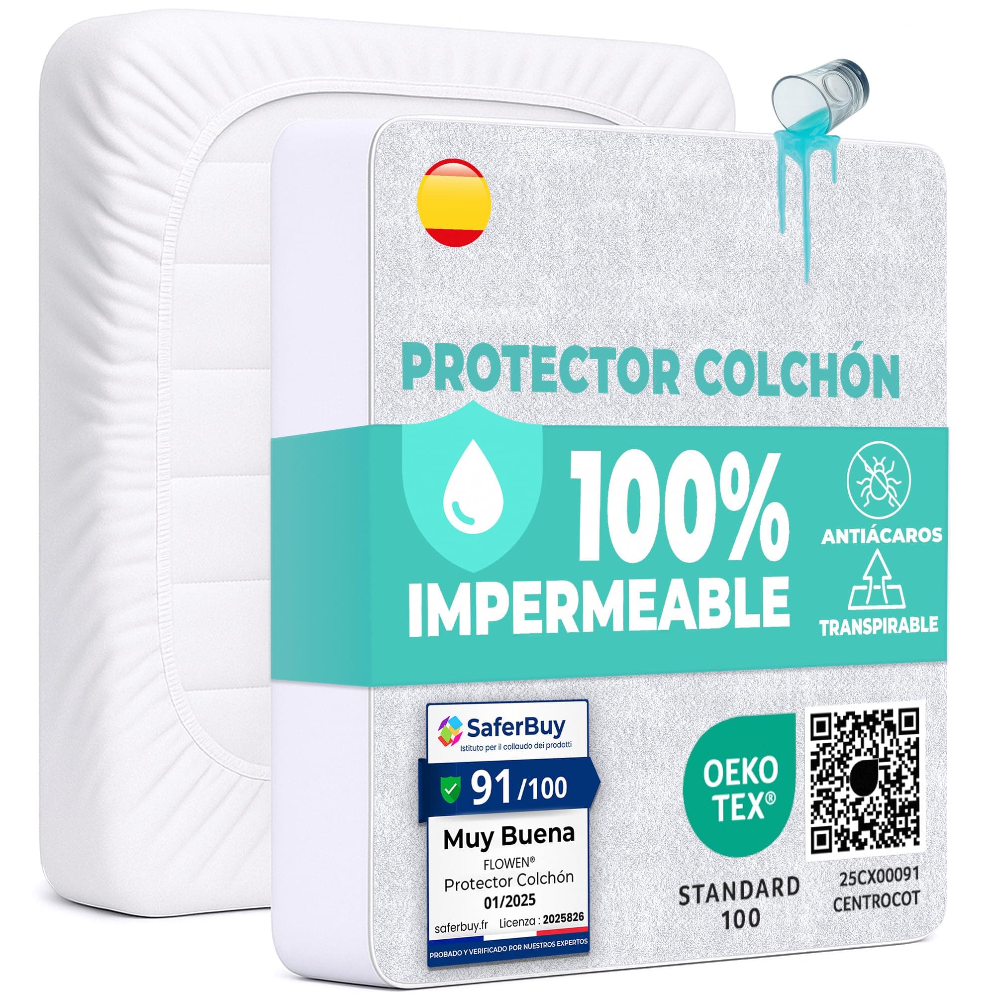 Protector Colchón 90 x 200 cm Funda Colchón Impermeable Sábana Bajera Impermeable de Algodón y Microfibra Cubre Colchón para Cama Transpirable Cover Hipoalergénico Antiácaros Lavable a Máquina