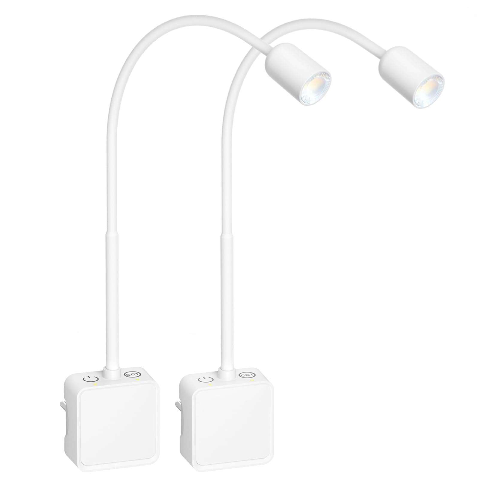 PRINCEWAY Lampara de Mesita de Noche Lectura Dormitorio Pared Foco LED con Enchufe, 2 Pack Lámparas Blanca con Dos Interruptor Táctil, 3 Colores de Iluminación, Ángulo de Luz Foco 50°