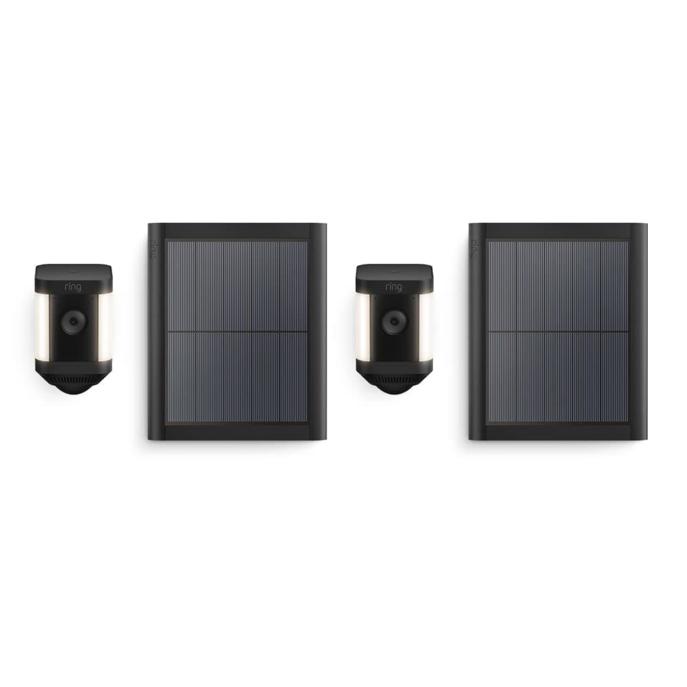 Ring videocamera Plus con faretti a energia solare (Spotlight Cam Plus) | Telecamera di sorveglianza per esterno con audio bidirezionale, fai-da-te | Ring Home: 30 gg. prova gratuita | 2 telecamere