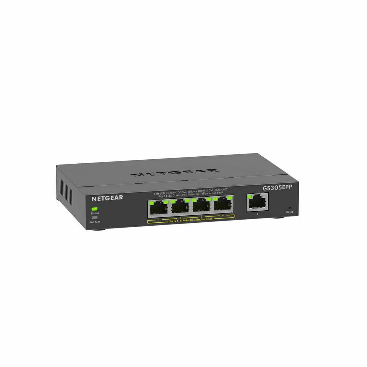 NETGEAR Switch PoE de 5 Puertos Smart Plus GS305EP, Ethernet con 4 x PoE+ a 63 W, Montaje sobremesa/Pared