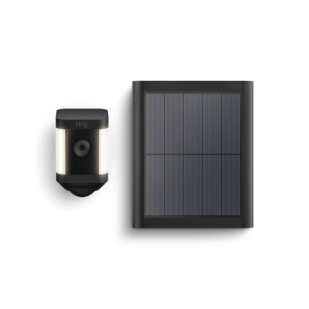 Ring cámara Plus con luces solar (Spotlight Cam Plus) | Cámara de vigilancia exterior wifi con vídeo HD 1080p, comunicación bidireccional, visión nocturna y focos LED | 30 días gratis de Ring Home