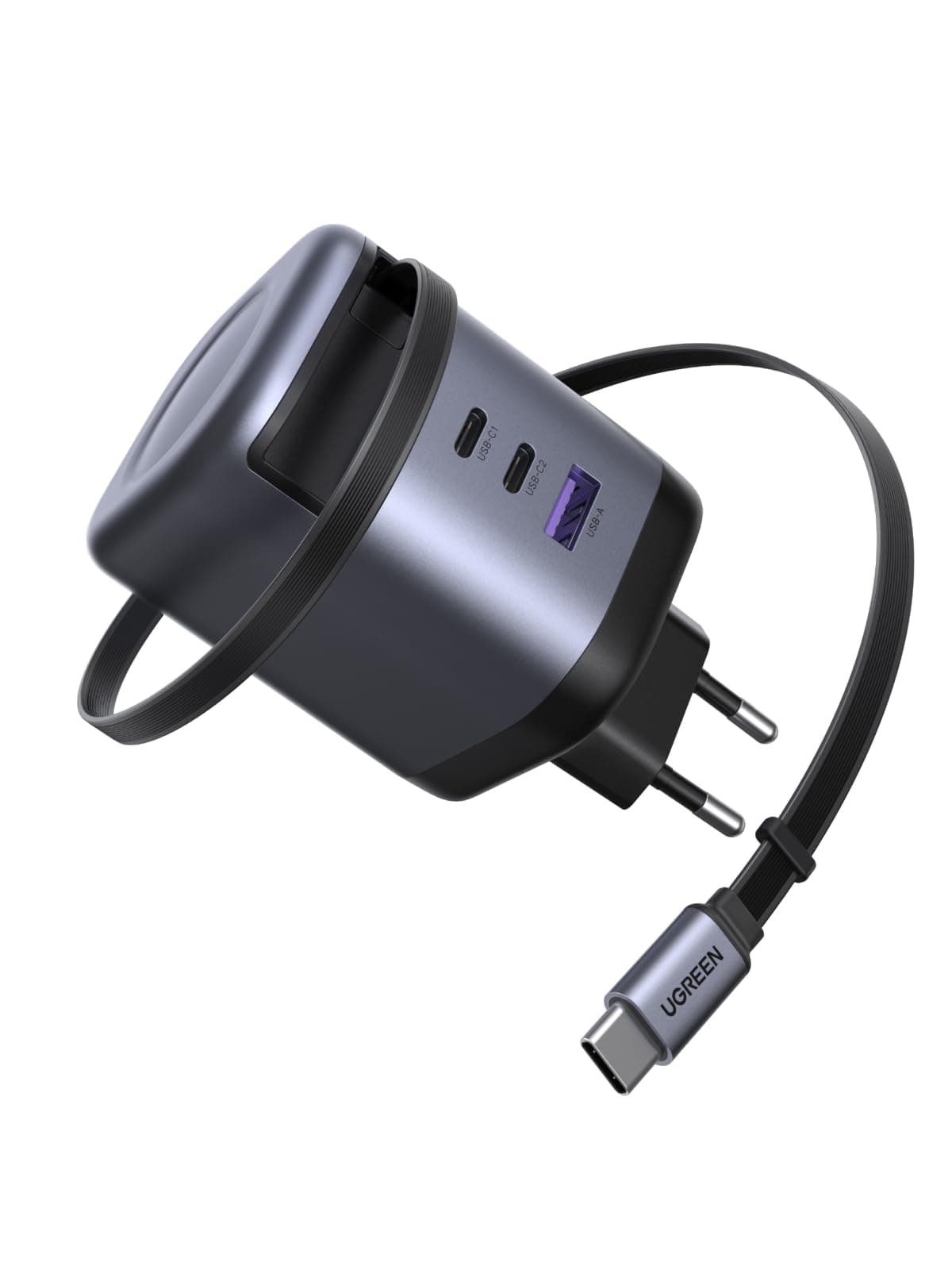UGREEN Nexode Cargador USB C GAN con Cable Retráctil 100W, Carga Rápido con 4 Puertos, Compatible con MacBook Pro/Air, Galaxy S-A, iPhone 17 Pro MAX Air/Serie 16-8, iPad