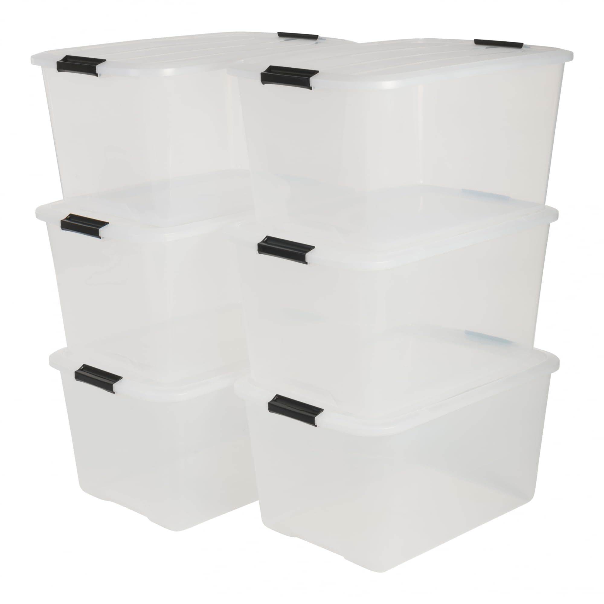 Iris Ohyama, Boite Rangement Plastique avec Couvercle, 45L, Lot de 6, Transparent, Clips de Fermeture, Poignée, Empilable, Portable, Solide & Durable, pour Dressing, Garage, Chambre, Bureau, TB-45