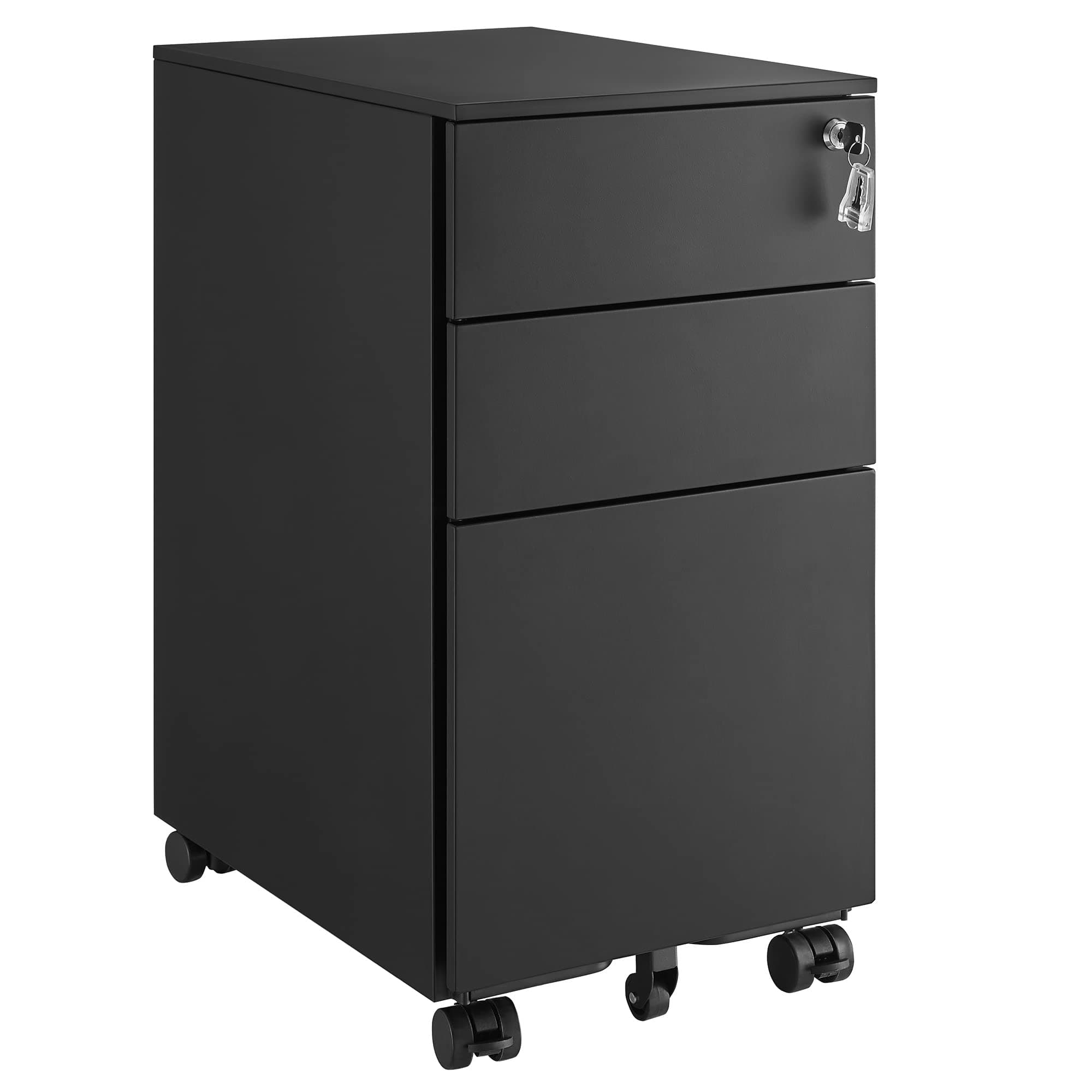 SONGMICS Rollcontainer, unter Schreibtisch, mit 3 Schublade, vormontiert, abschließbarer Büroschrank mit Hängeregistratur, für Akten, Dokumente, Schreibwaren, 45 x 30 x 60 cm, schwarz OFC031B01