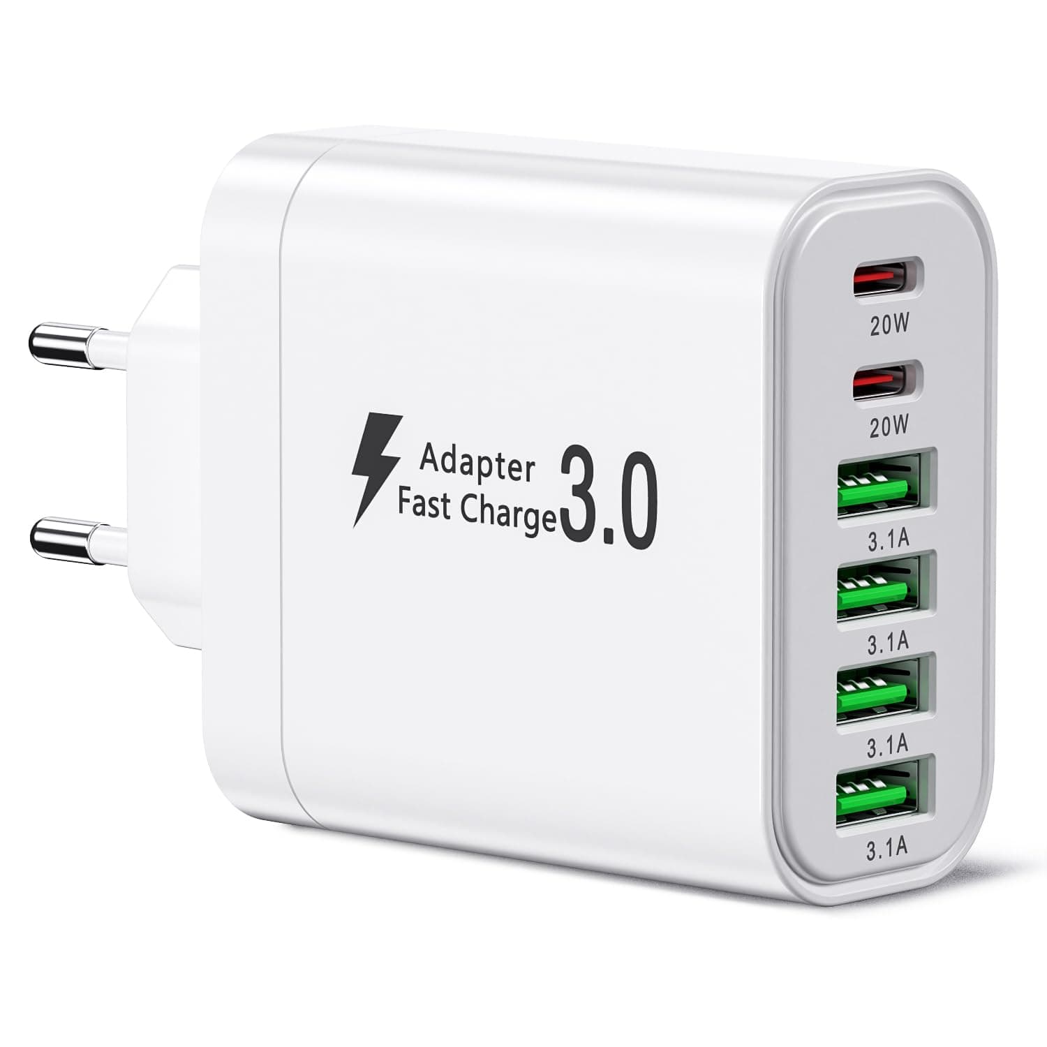 Caricatore USB C, 52W 6 Porte(2 USBC + 4 USBA)Caricatore Rapido USB Spina Muro, Presa Multiporta USB per iPhone 17/16/15/14/13/12, Samsung S25/S24/S23, Tablet, Adattatore di Alimentazione Universale