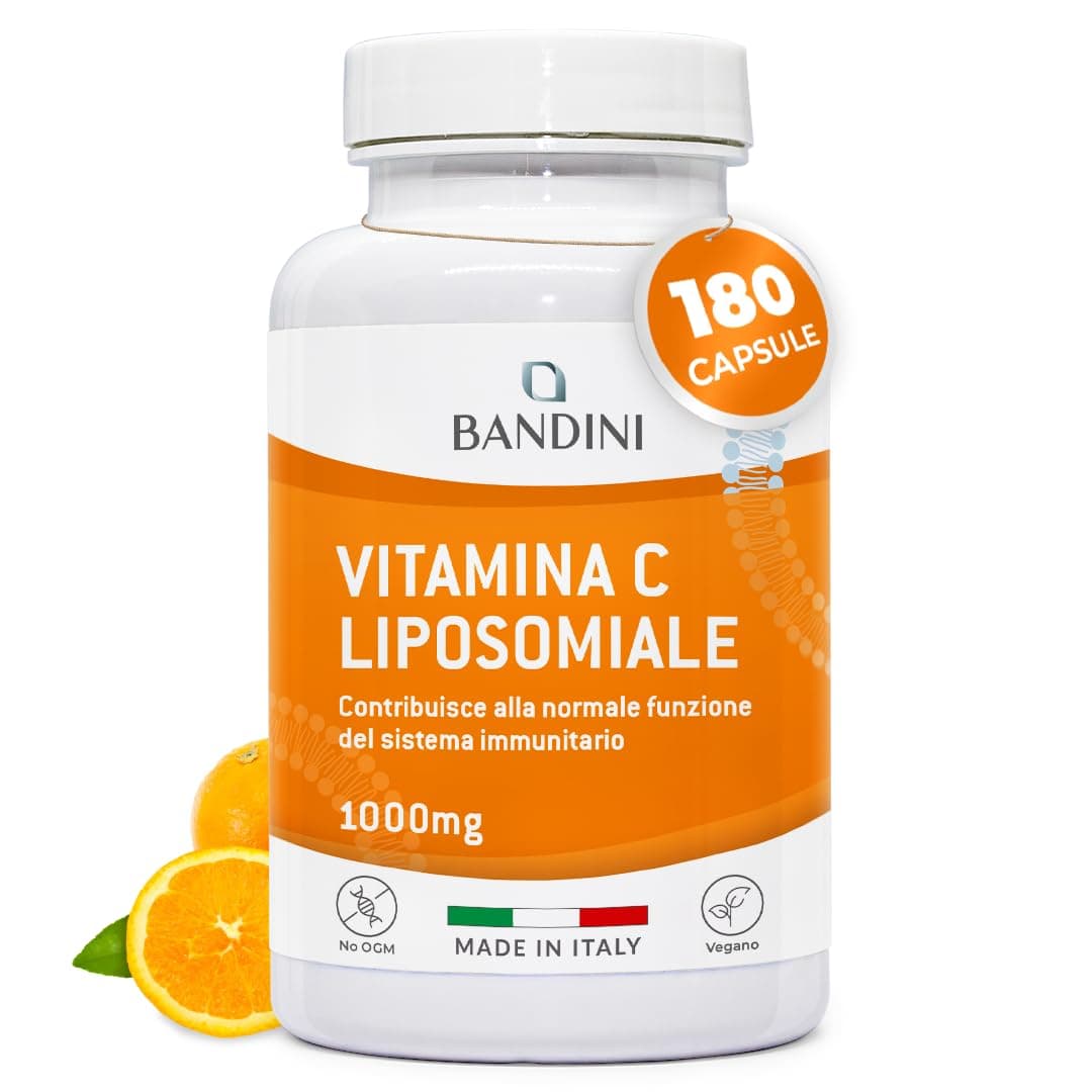 Bandini® Vitamina C Liposomiale 1000mg, 3 mesi, Vegana | Vitamine 100% Vegan ad Alto dosaggio | Sistema Immunitario, Ossa, Cartilagini, Pelle, Denti, Stanchezza | Vit Pura Acido Ascorbico 180 capsule