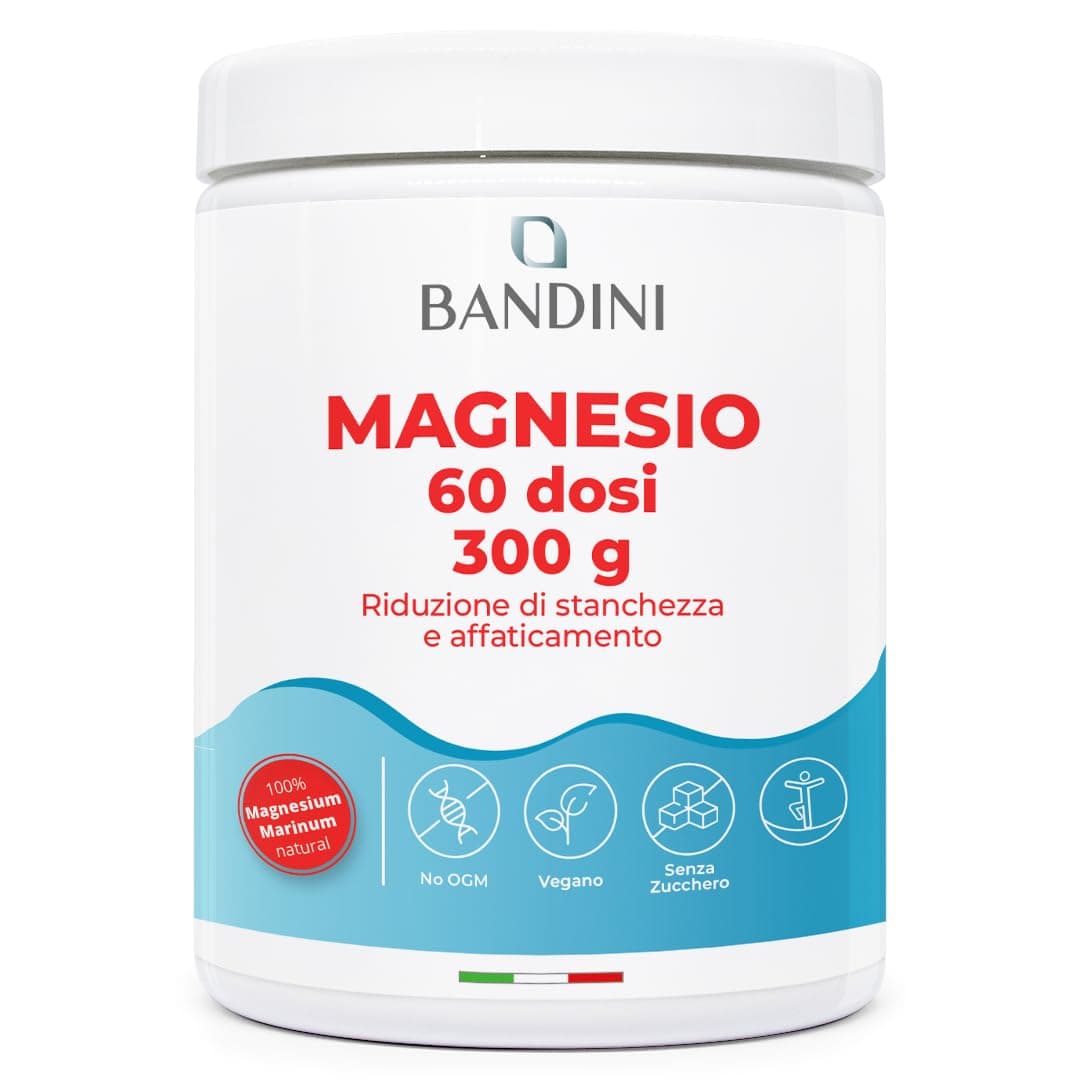 Bandini® MAGNESIO COMPLETO IN POLVERE 430mg - Puro 60 Dosi, Magnesium Carbonato, Citrato, Integratore Benessere Intestinale Per Stitichezza, Ansia, Mal di Testa, Stanchezza, Stress, Memoria (300g)