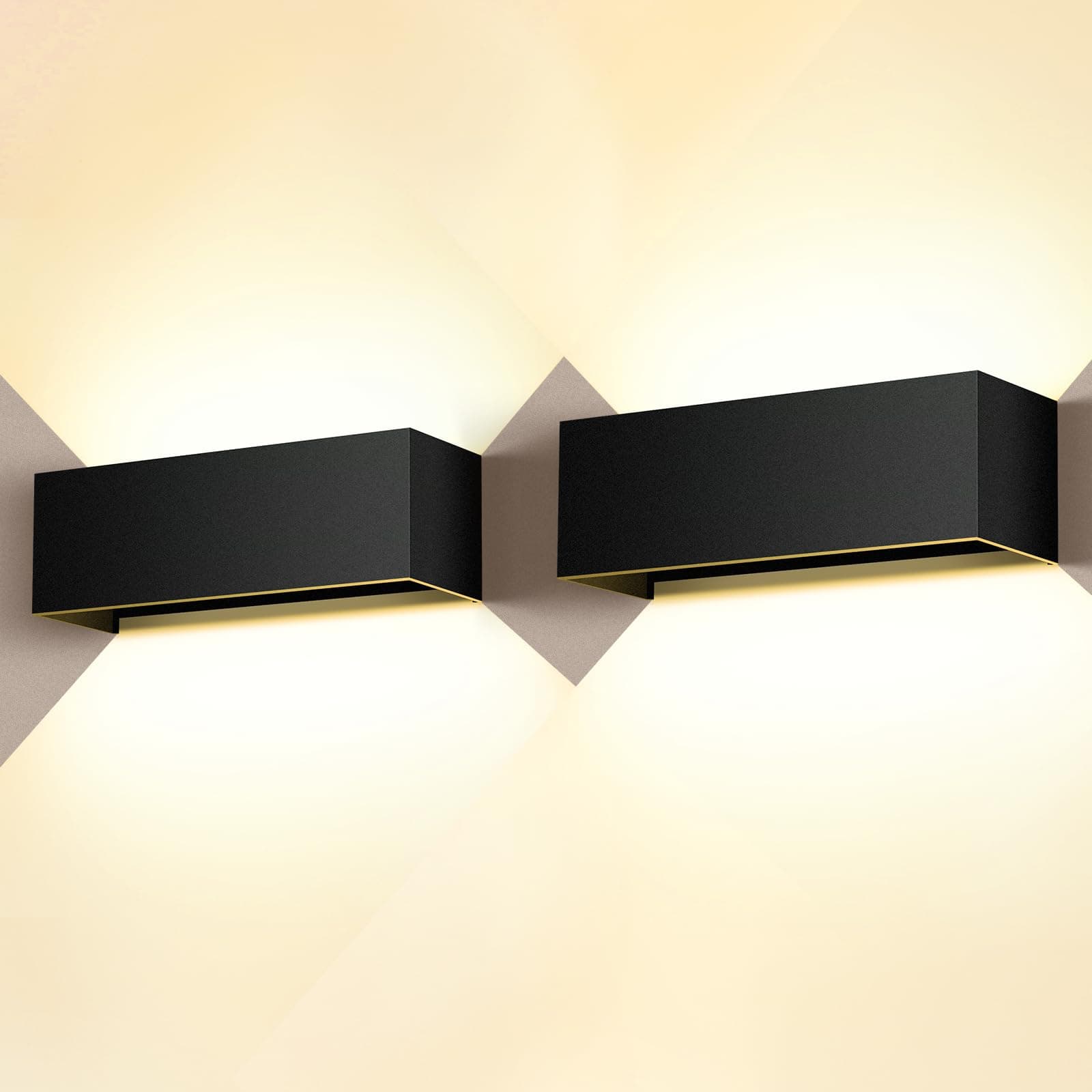 Cwycfw 2 Pièces Applique Murale Interieur/Exterieur 36W Noire Appliques Murales LED 3000K Blanc Chaud avec Angle de Faisceau Réglable Lampe Murale Etanche IP65 Applique Exterieur