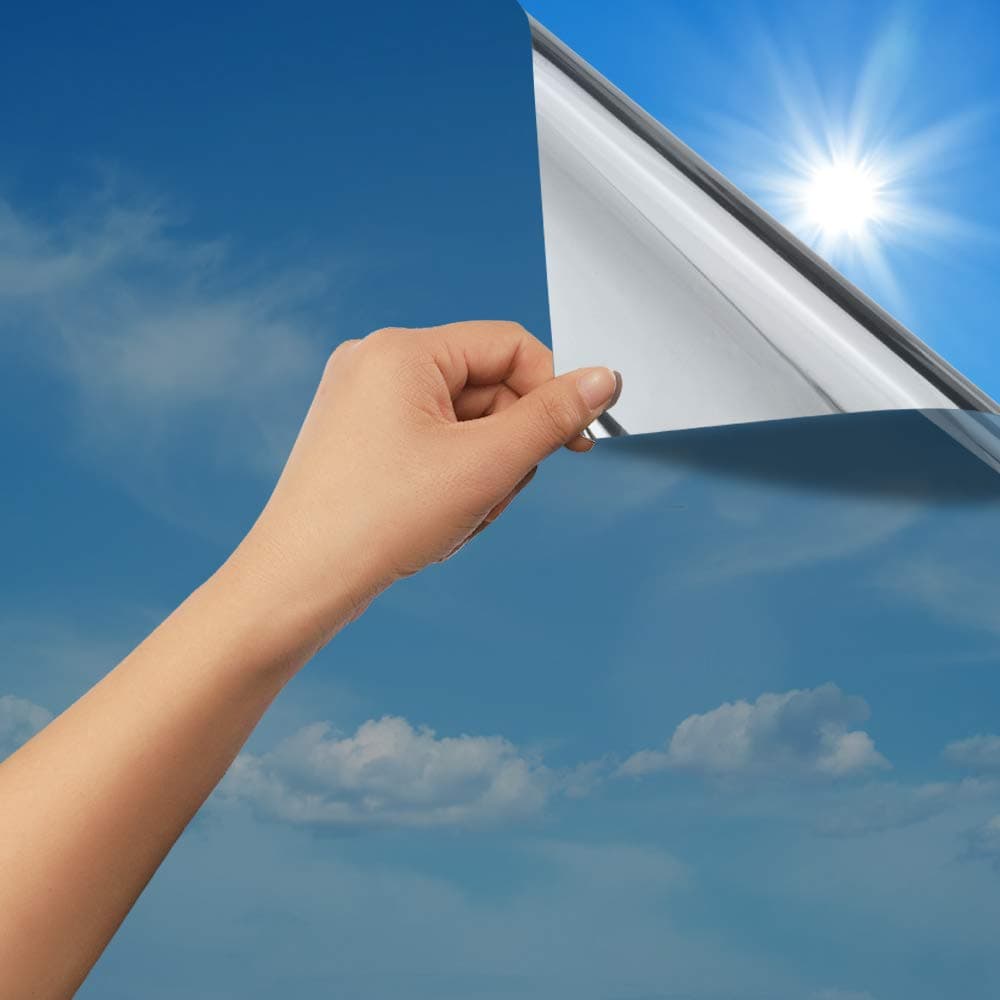 rabbitgoo Film Anti Regard Fenetre 75x400cm, Film Adhesif Effet Miroir sans Tain pour Vitre Brise Vue Fenetre Anti Chaleur Anti UV Feuille Miroir Occultant à Sens Unique Protéger du Soleil, Argenté