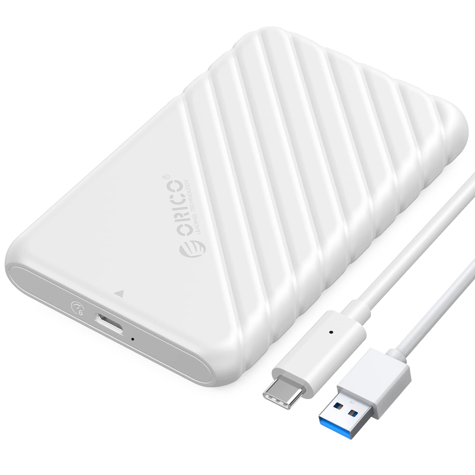 Festplattengehäuse 2,5 Zoll, ORICO 6Gbps USB C 3.2 Gen 1 Festplatten Gehäuse für 9.5mm 7mm 2.5 Zoll SATA SSD HDD, UASP Trim unterstützt, mit USB 3.1 Kabel, Werkzeugloses Externe SSD Gehäuse(Weiß)