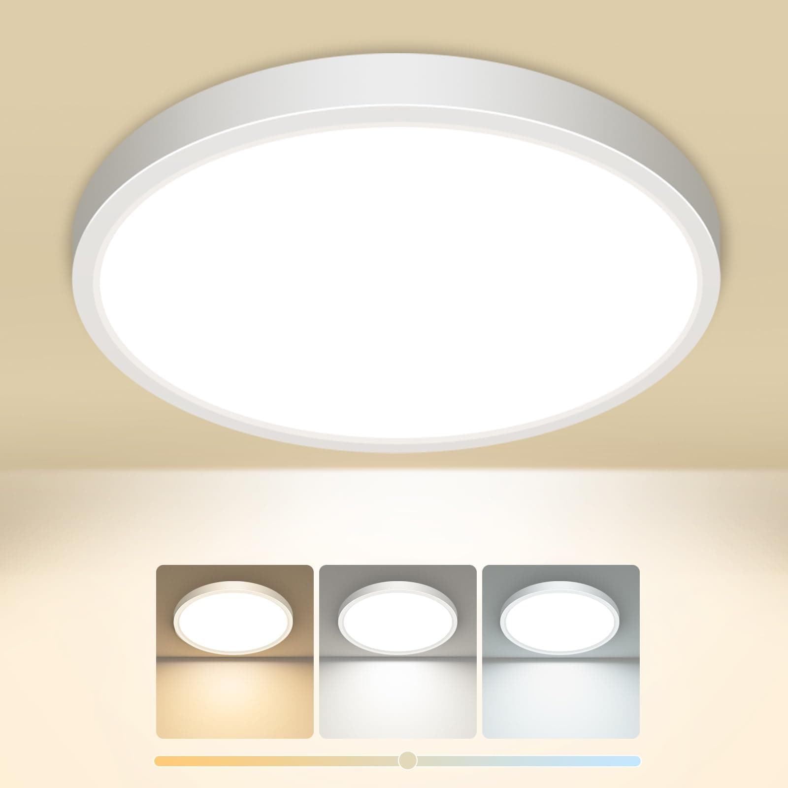 slochi Plafoniera LED Soffitto, 3000K/4000K/6500K IP44 Impermeabile Lampada da Soffitto, 1500LM 15W Plafoniera Bagno per camera da letto, Cucina, Soggiorno, Balcone, Ø18cm
