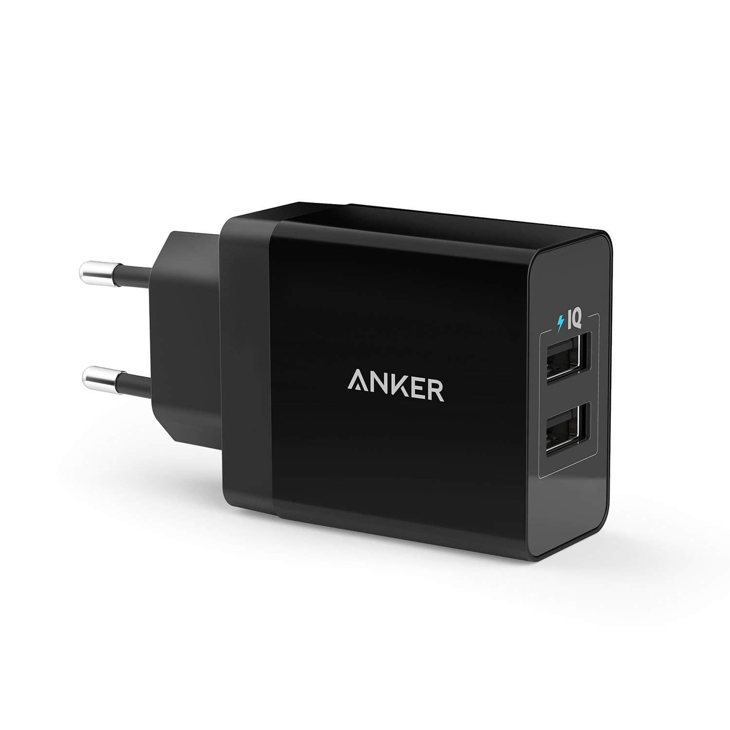 Anker 24W 2-Port USB Ladegerät mit PowerIQ Technologie für iPhone 16/15 Serie, iPad, Galaxy, Nexus, HTC, Motorola, LG und viele mehr (Schwarz)