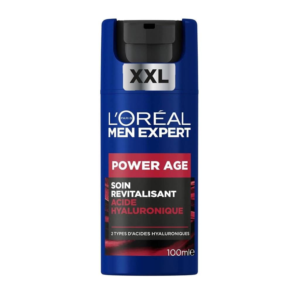 L'Oréal Men Expert - Soin Visage Revitalisant & Anti-Âge pour Homme - À l'Acide Hyaluronique - Pour Tous Types de Peaux - Power Age - Format XXL - 100 ml