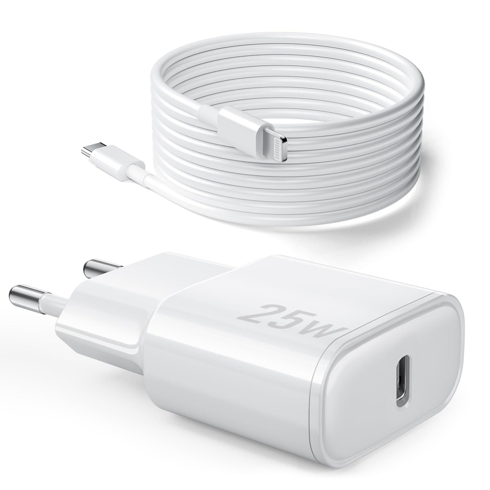 25W Chargeur Rapide pour iPhone, PD 3.0 Prise USB C avec 1M Cable Lightning for iPhone 14/14Pro/13/13 Mini/13 Pro/13Pro Max/12/12Pro/12 Pro Max/11/11 Pro/11 Pro Max/iPad 5/6/7/8/9/Mini 2/3/4/5