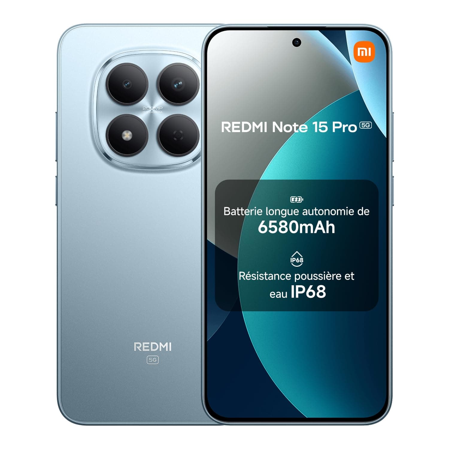 Xiaomi Redmi Note 15 Pro 5G, Smartphone 12+512 Go, Batterie Massive de 6580 mAh, IP66/IP68, Nouvel Appareil Photo 200 MP, écran AMOLED 1.5K de 6,83 Pouces, Bleu Glacier, Garantie 2 Ans