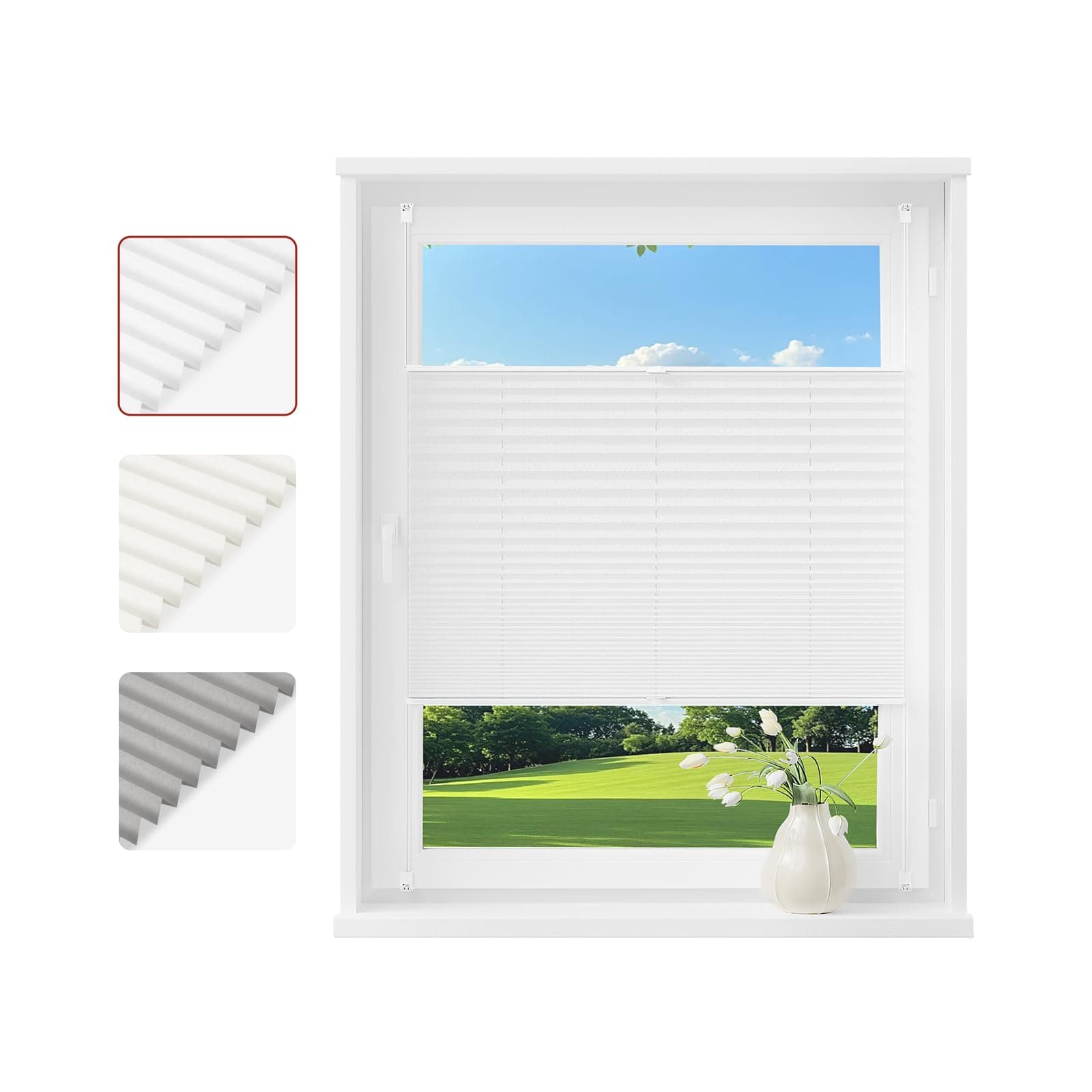 WOLTU Plissee ohne Bohren Klemmfix Faltrollo Jalousie Weiß 70x200cm (BxH), Plisseerollo Crushed Optik Sichtschutz und Sonnenschutz Easyfix lichtdurchlässig Rollo für Fenster & Tür