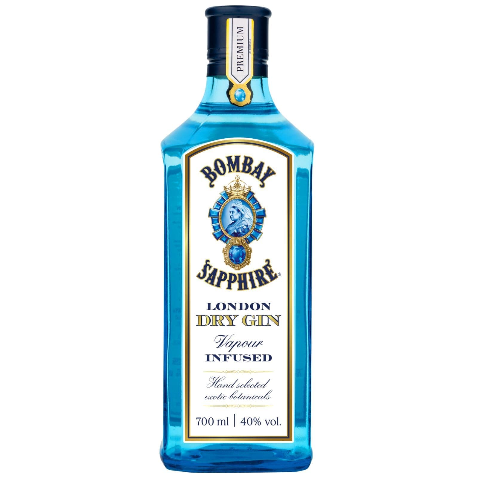 Bombay Sapphire London Dry Gin, 40 Vol-%, 70 cl / 700 ml, zu 100% per Dampfinfusion destillierte Spirituose mit 10 erlesenen Botanicals