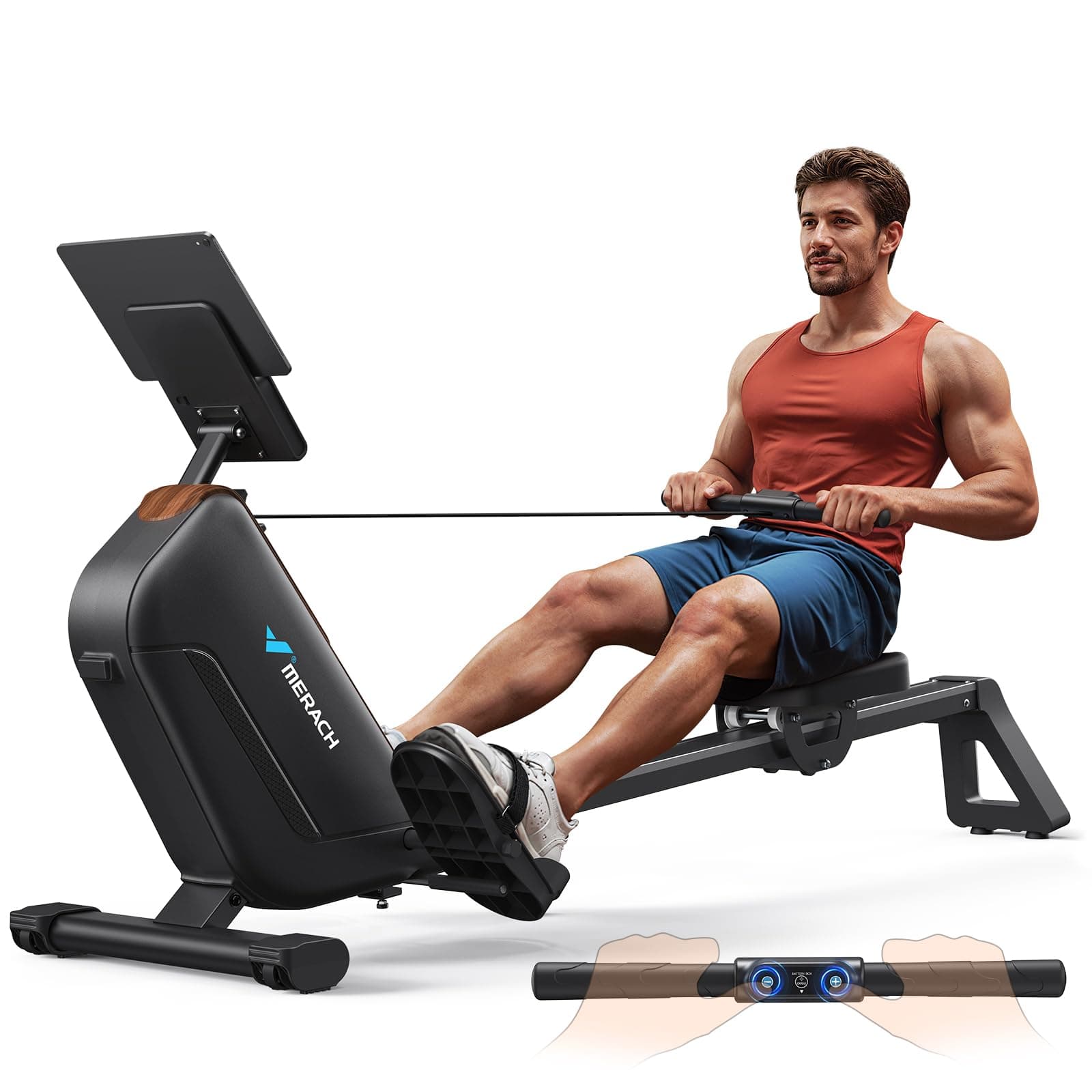 MERACH Máquina de Remo para Casa, Silenciosa, con Rieles Mejorados de 130 cm para Mayor Libertad de Movimiento, con App Exclusiva