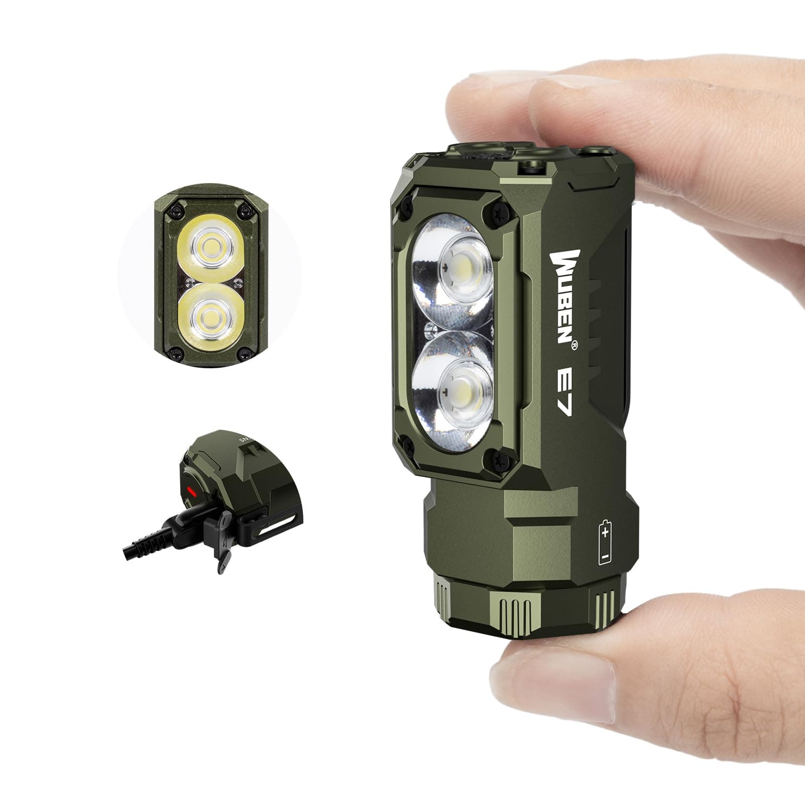 WUBEN Mini linterna recargable E7 de 1800 lúmenes verde militar con imán, linterna EDC superbrillante, 6 modos, linterna recargable tipo C LED IP68 para faros, rescate, camping