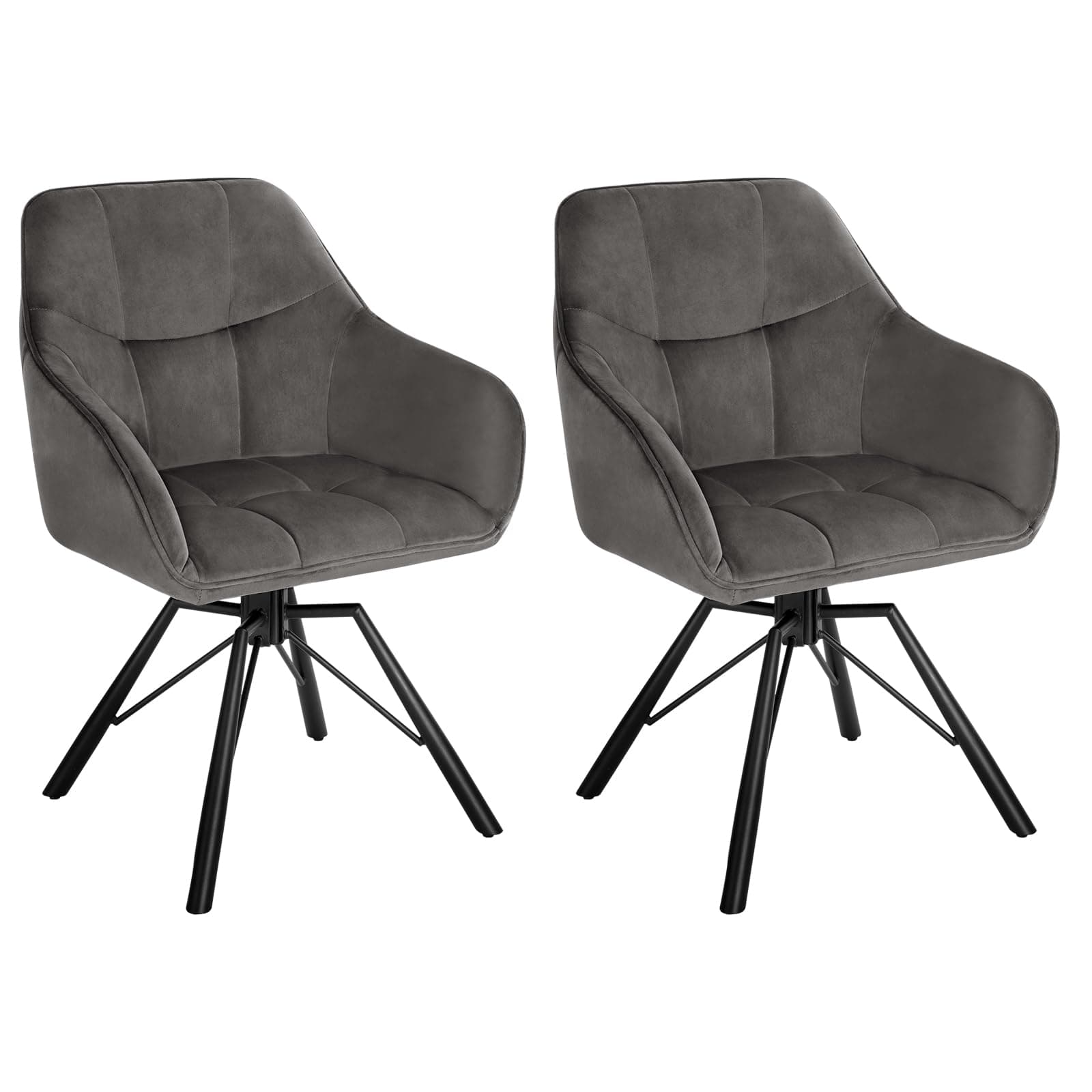 WOLTU Esszimmerstuhl drehbar 2er Set, Küchenstuhl, Polsterstuhl, Drehstuhl, bequemer Stuhl mit Armlehnen Rückenlehne, Armlehnenstuhl für Esszimmer Wohnzimmer, mit Samtbezug, Dunkelgrau
