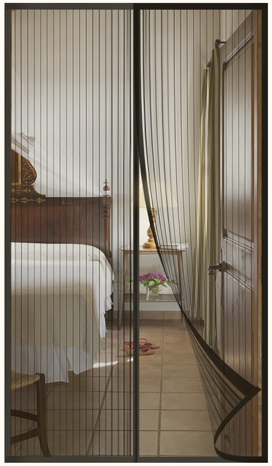 DIKER Mosquitera Cortina Puerta Magnetica Imantada Exterior Corredera, Antimosquitos con Imanes, Tela Mosquiteras de Ventanas para Puertas del Balcón, Magnético Automático(90x220cm,negro)