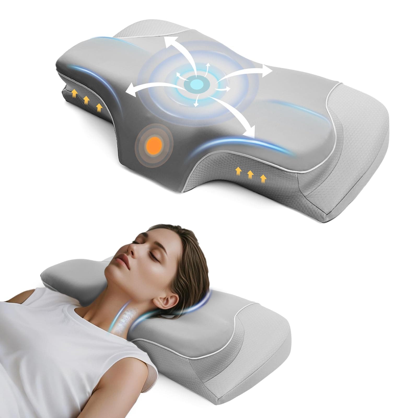 CloudNook Almohada Cervicales y Cuello Viscoelástica - Almohada Ergonómica y Ortopédica de Espuma con Memoria para Aliviar el Dolor, Ideal para Dormir de Lado o Boca Arriba, Funda Transpirable Lavable