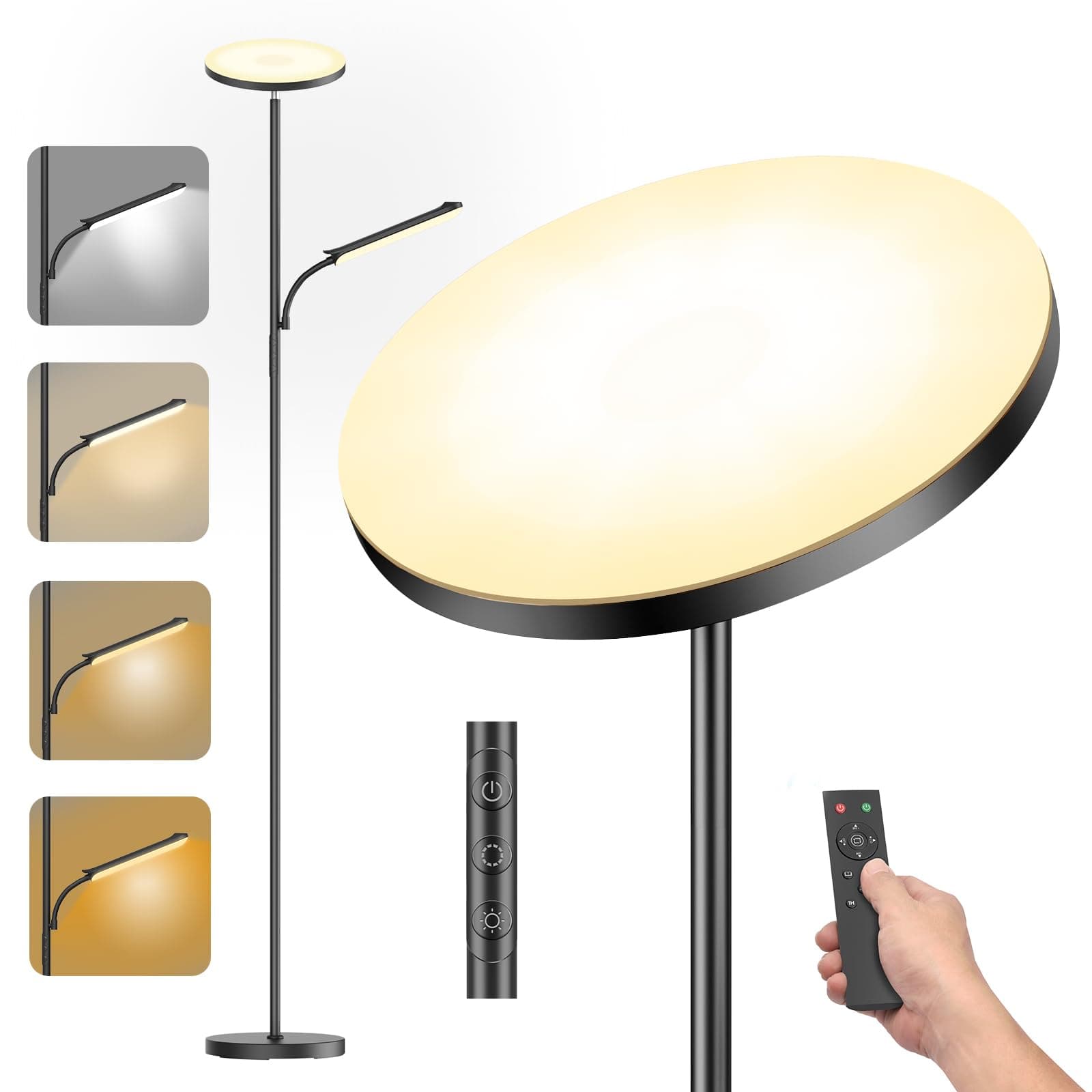 YICAIZI Lámpara de Pie LED Regulable de 42W, Lamparas de Pie Para Salon Superbrillante de 4000 LM Para Sala de Estar Con Luz de Lectura, Ajuste de temperatura de color y brillo (42W)