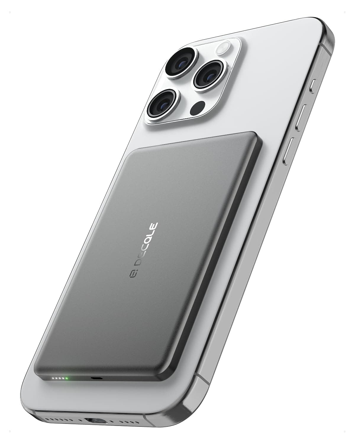 decqle “Air” Powerbank per MagSafe, 5000mAh Ultra Sottile Batteria Integrata Caricatore Portatile Wireless con Cavo USB-C, Solo per iPhone serie 17/16/15/14/13/12 (Grigio)