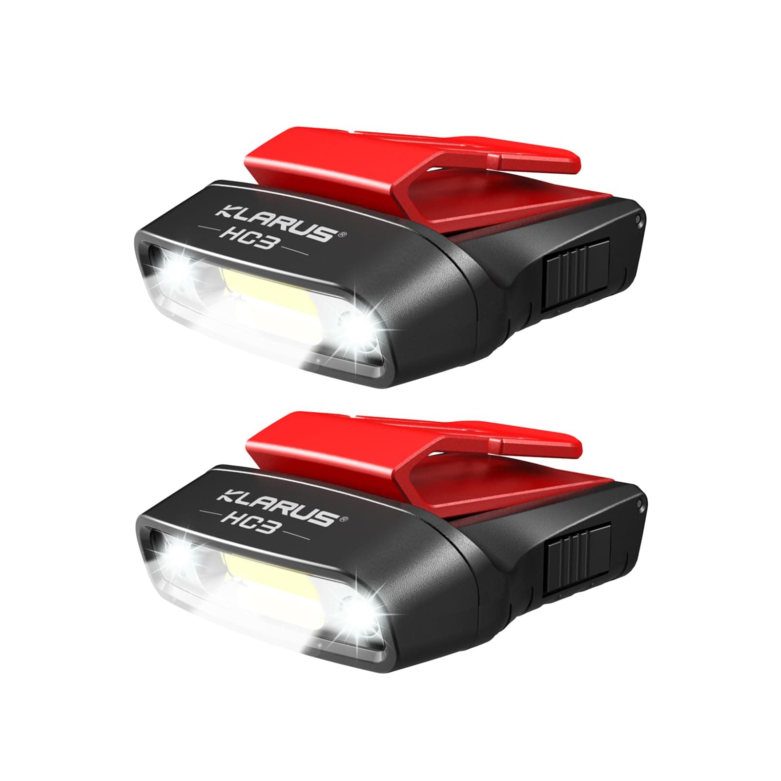 klarus HC3 Clip Rechargeable LED phare rotatif casquette à bille visière lumière mains libres avec lumière rouge pour la pêche en cours d'exécution Camping lecture travail(Lot de 2)