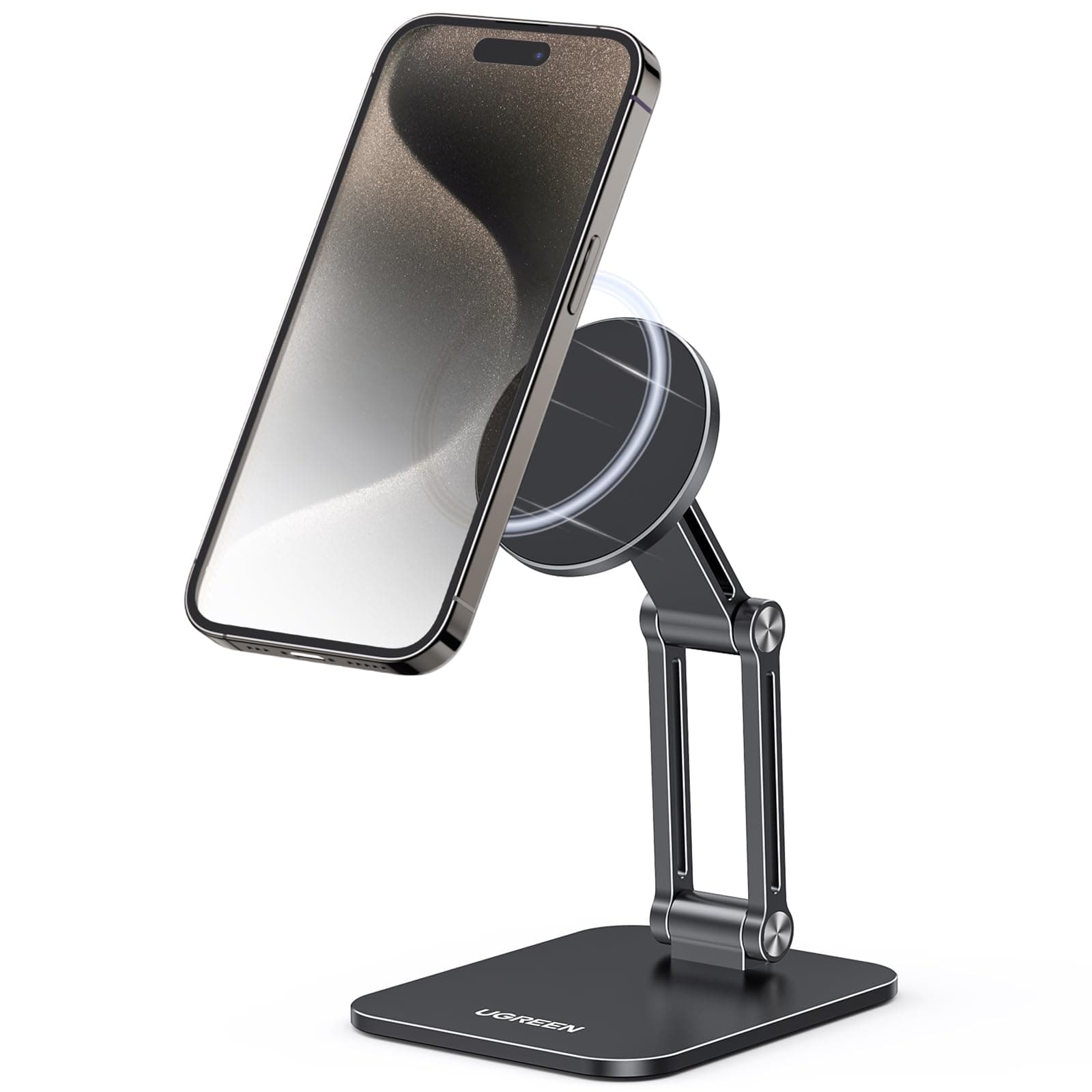 UGREEN Magnetischer Handy Ständer Magsafe Handyhalter Tisch Faltbarer iPhone Ständer mit Metallringe kompatibel mit iPhone 17 16 15 14 13 12 Pro Max und Magsafe Hülle, Galaxy S23 Ultra S23+ (Schwarz)