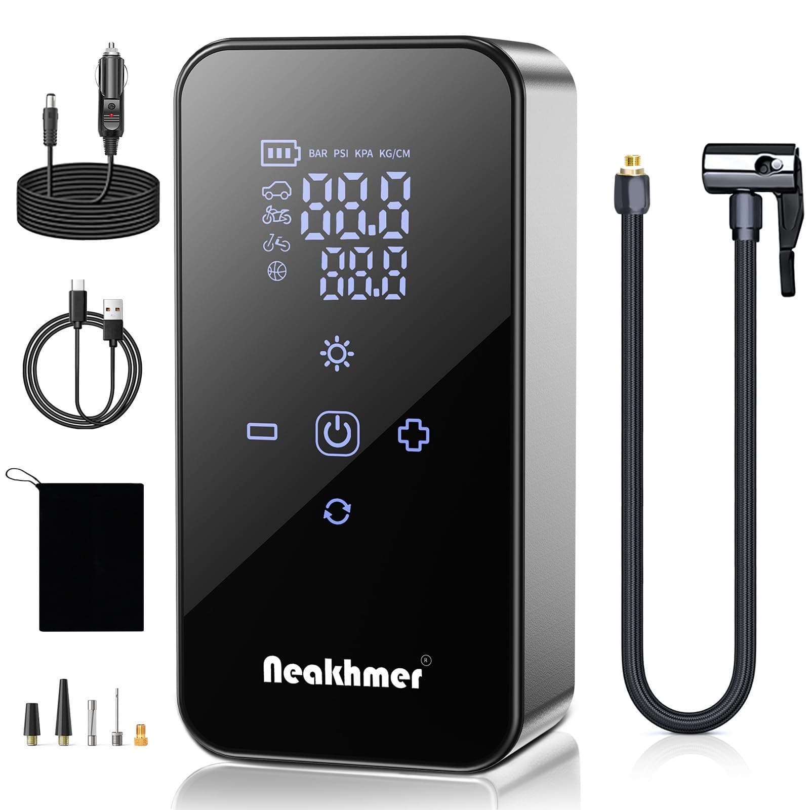 Inflador Ruedas Coche Hinchador Electrico: Mini Compresor Aire Portatil 150 PSI, con batería de 6000 mAh, Bomba Bicicleta 12 V con medidor de presión de neumáticos para Coche,Bicicleta y Motocicleta