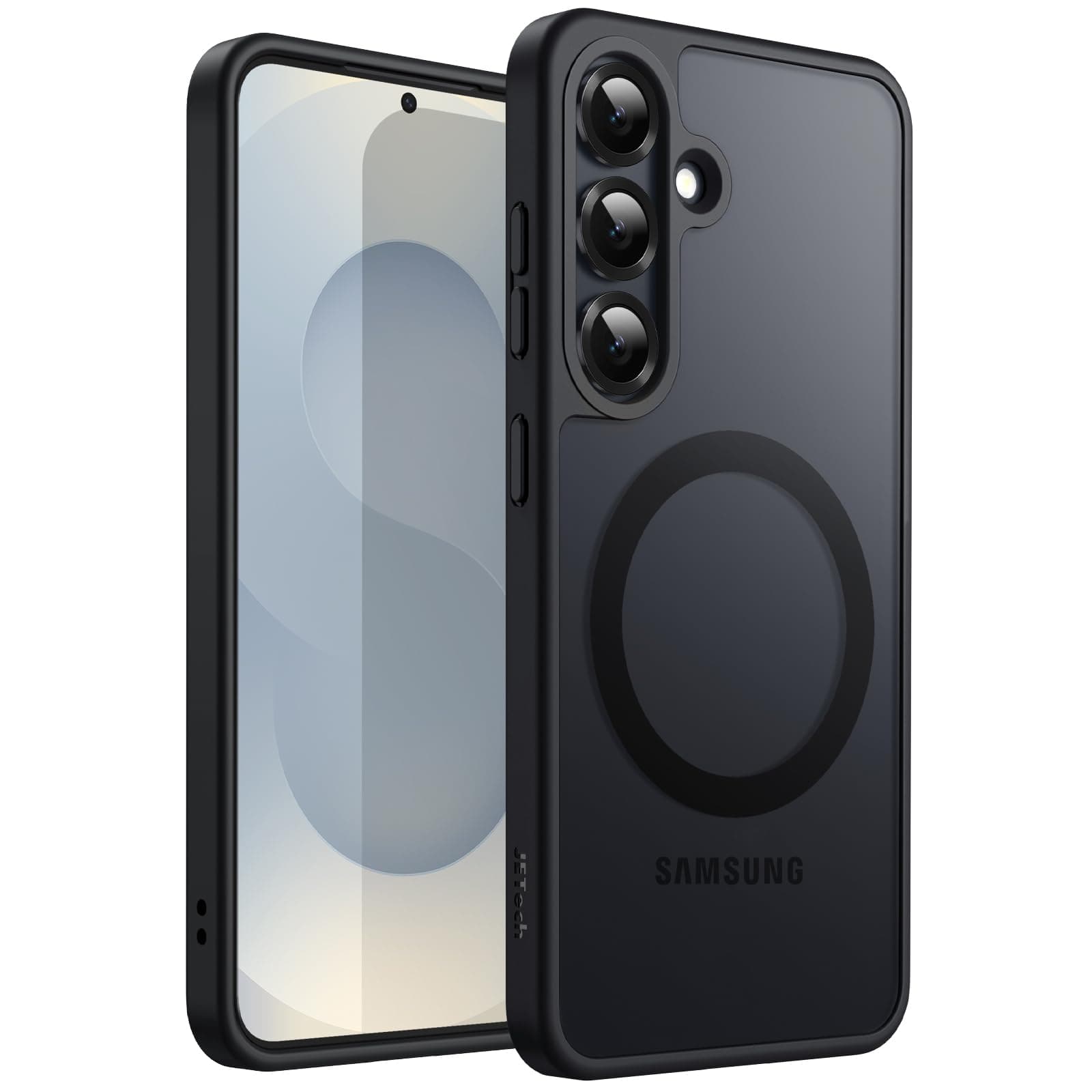 JETech Coque Magnétique pour Samsung Galaxy S25 5G, Compatible avec MagSafe, Étui Housse Antichoc à Dos Translucide Mat (Noir)
