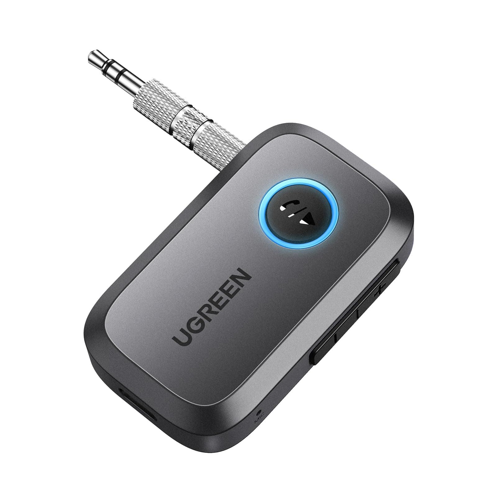 UGREEN Aux Bluetooth Adapter Auto Bluetooth 6.0 Empfänger Freisprechanruf, Stereo Musik, Dualer Kopplung mit 15 Stunden Spielzeit Klinke Adapter für Autoradio/Stereoanlage (Grau)