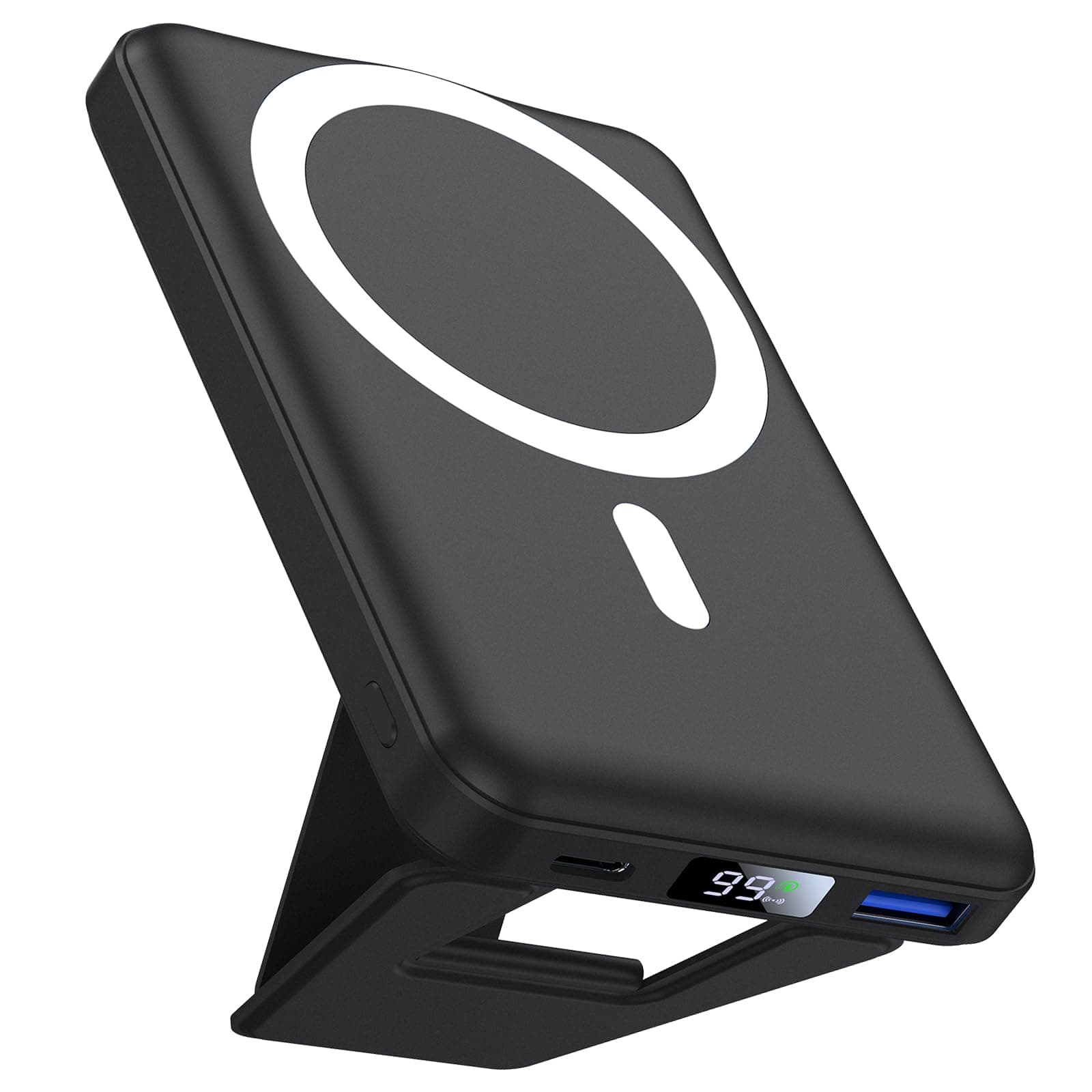 AOGUERBE Batterie Externe pour iphone, Compatible avec MagSafe 10000mAh Magnétique sans Fil Power Bank Charge Rapide PD 22.5W avec Affichage LED et Support Pliable pour iPhone 17/16/15/14/13/12 Séries