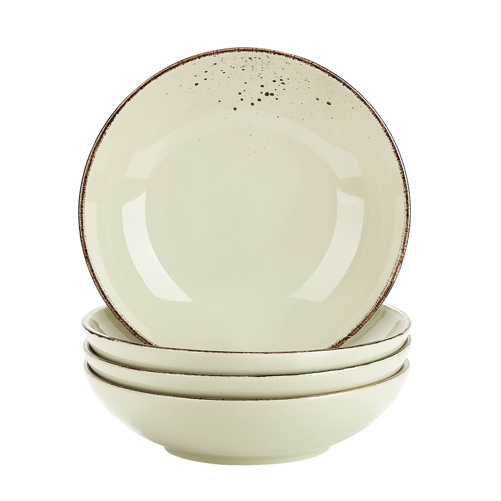 vancasso Suppenteller, Navia 4 teilig Tiefteller bunt aus Steingut, Geschirr Tellerset Suppenschalen, beige grün