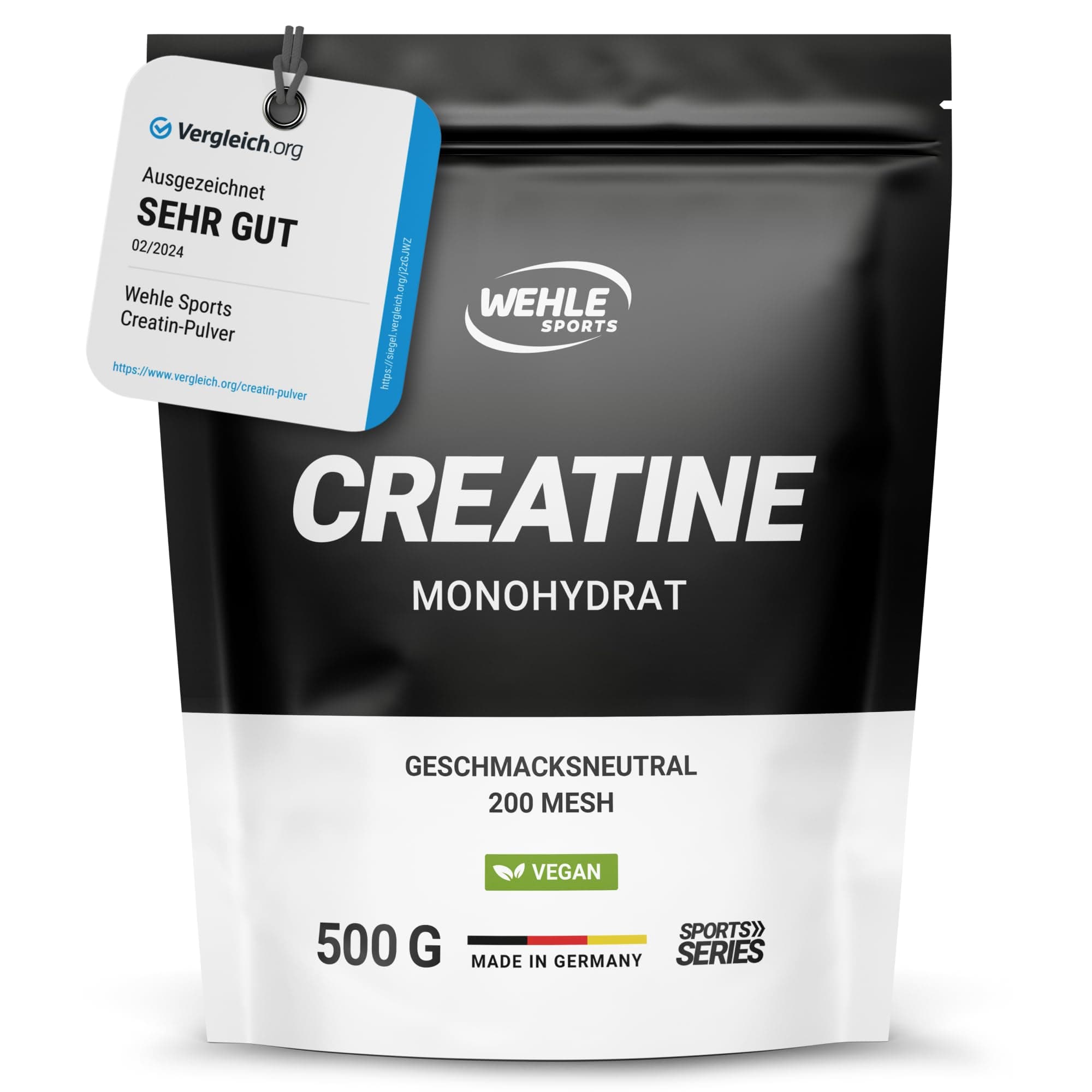 Creatin Monohydrat Pulver reines Kreatin mikronisierter Qualität Mesh 200 - hochdosiert 100% vegan - Wehle Sports (500g) - Verpackung kann variieren