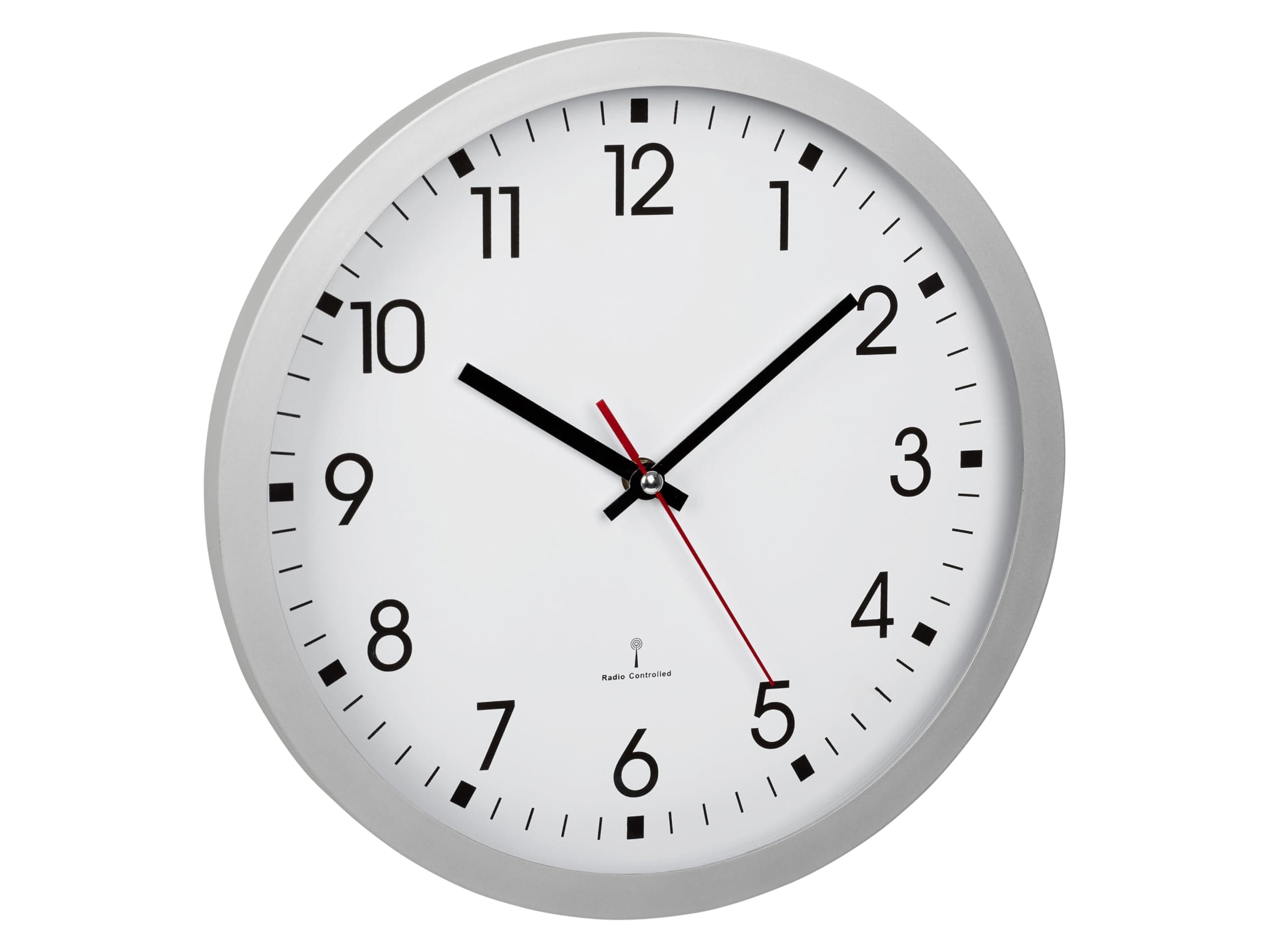 TFA Dostmann Analoge Funk-Wanduhr, 60.3522.02, 30 cm Durchmesser, mit Sekundenzeiger, Glasabdeckung, großes Ziffernblatt, für Küche/Wohnzimmer/Büro, Runde Funkwanduhr, 30x4,3cm, Silber