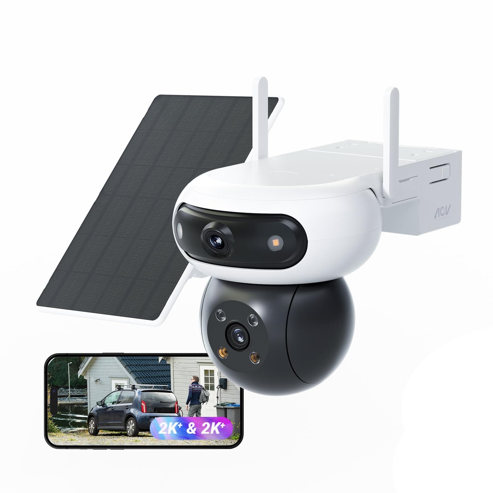 EZVIZ 8MP(4MP+4MP) Camera Surveillance WiFi Exterieure sans Fil à Double Objectif Motorisé, Camera Exterieur Solaire, Mode Always-on, Détection de Personne/Véhicule, CB90 Dual+8W Panneau Solaire